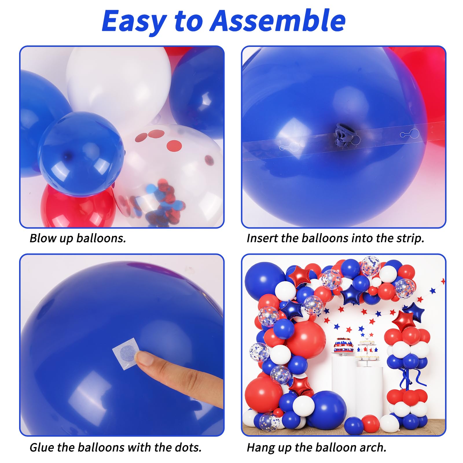 RUBFAC 160pcs Red White Blue Balloons Garland Arch Kit - Baseball Theme Party Decor with Star Foil Balloons for 4th of July, Graduation, Birthday, Wedding, Nautical & Patriotic Events | Perfect for Backyard BBQs, Sports Celebrations & Holiday Festivities