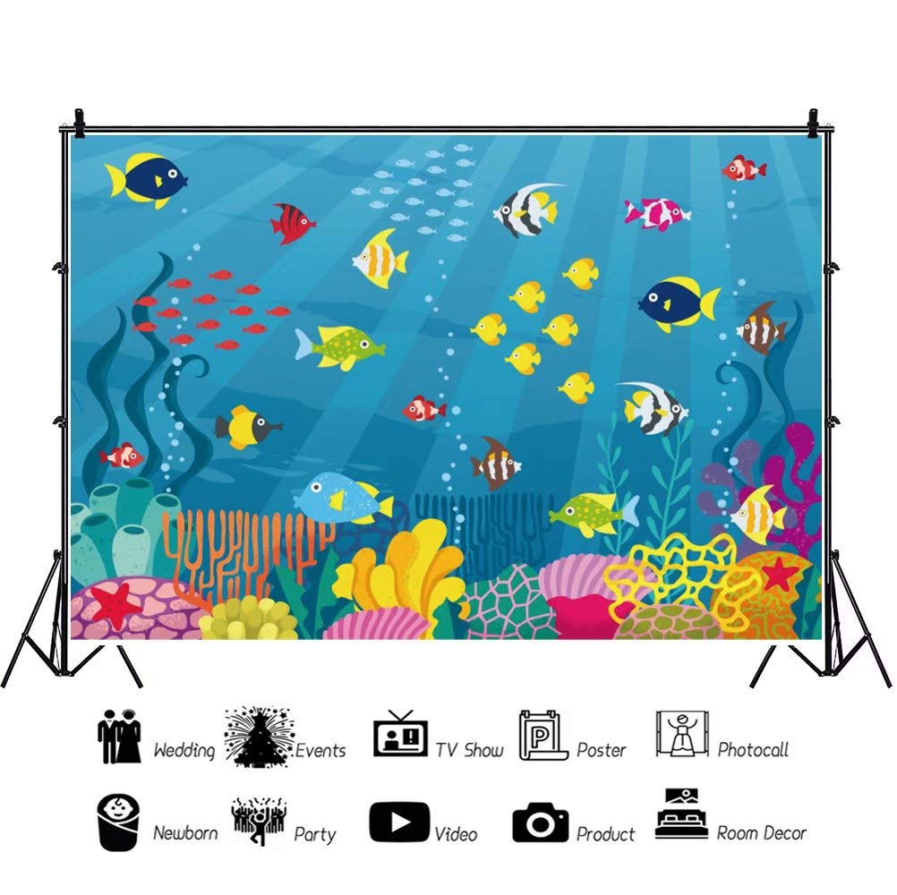Under The Sea Baby Shower Backdrop - Tropical Ocean Animal Theme 5x3ft Vinyl Photo Background for Newborn, Kids Birthday Party, Cake Table Decor - Perfect for Boys, Girls & Adult Portrait Studio Props | Ideal for Baby Showers, Birthday Parties & Photo Studios