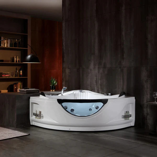 Empava 59-Inch Corner Jetted Bathtub with Thermostat & LED Lights - Whirlpool Spa Tub for Relaxation (59JT319LED) - Perfect for Master Bathroom and Luxury Home Spa