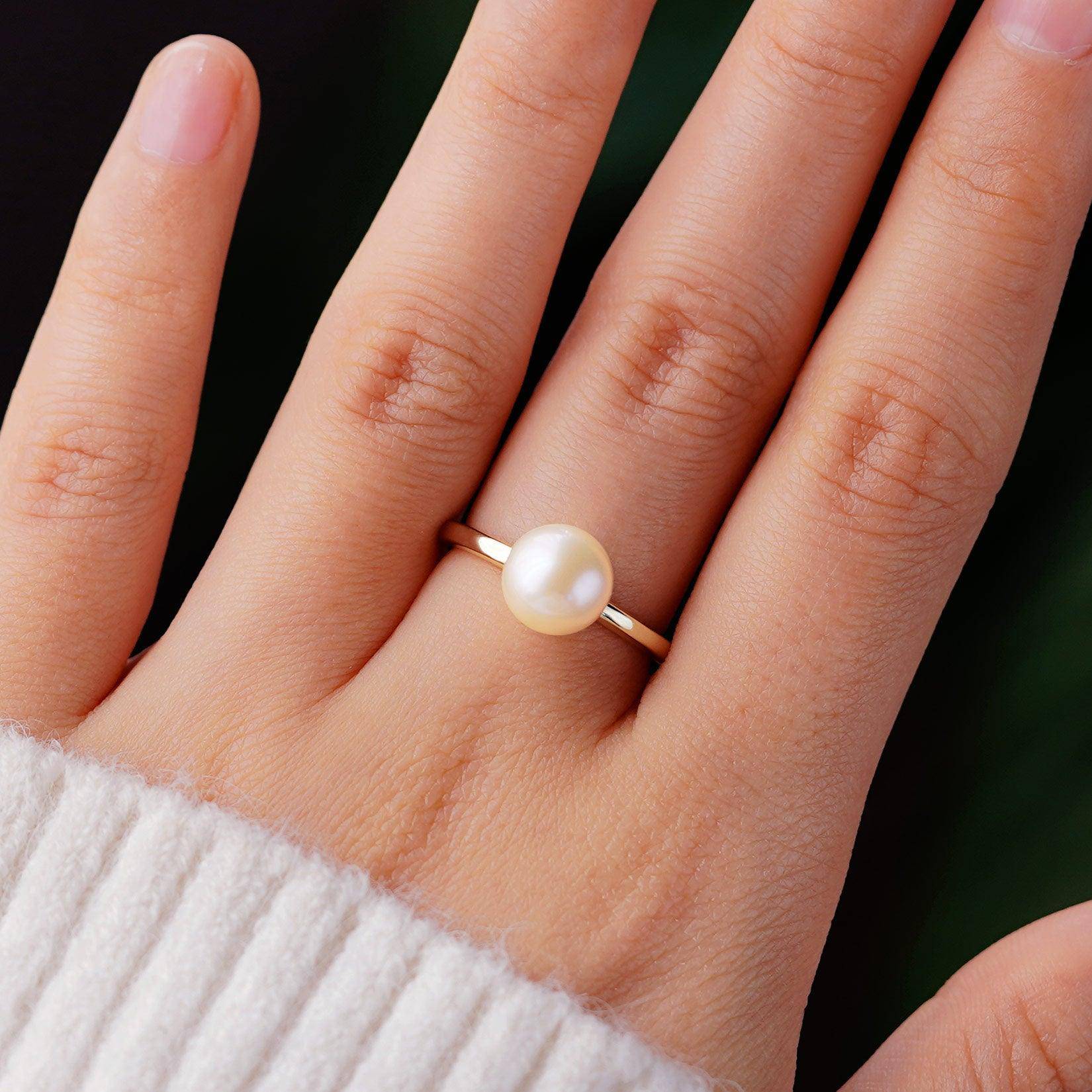 8mm Classic Freshwater Cultured Pearl Solitaire Ring - Elegant Sterling Silver Jewelry for Women, Perfect for Weddings, Anniversaries & Special Occasions