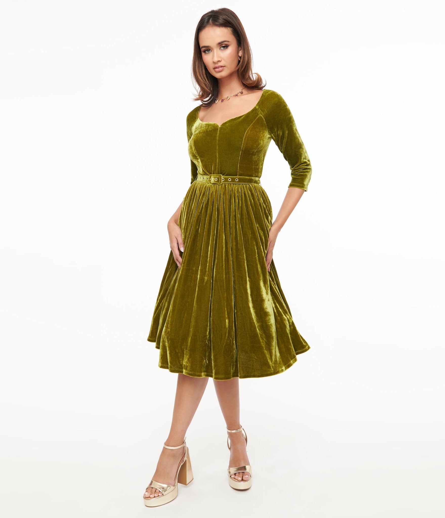 Vintage 1950s Chartreuse Velvet Sweetheart Swing Dress - Retro Pinup Style for Parties, Weddings & Special Occasions