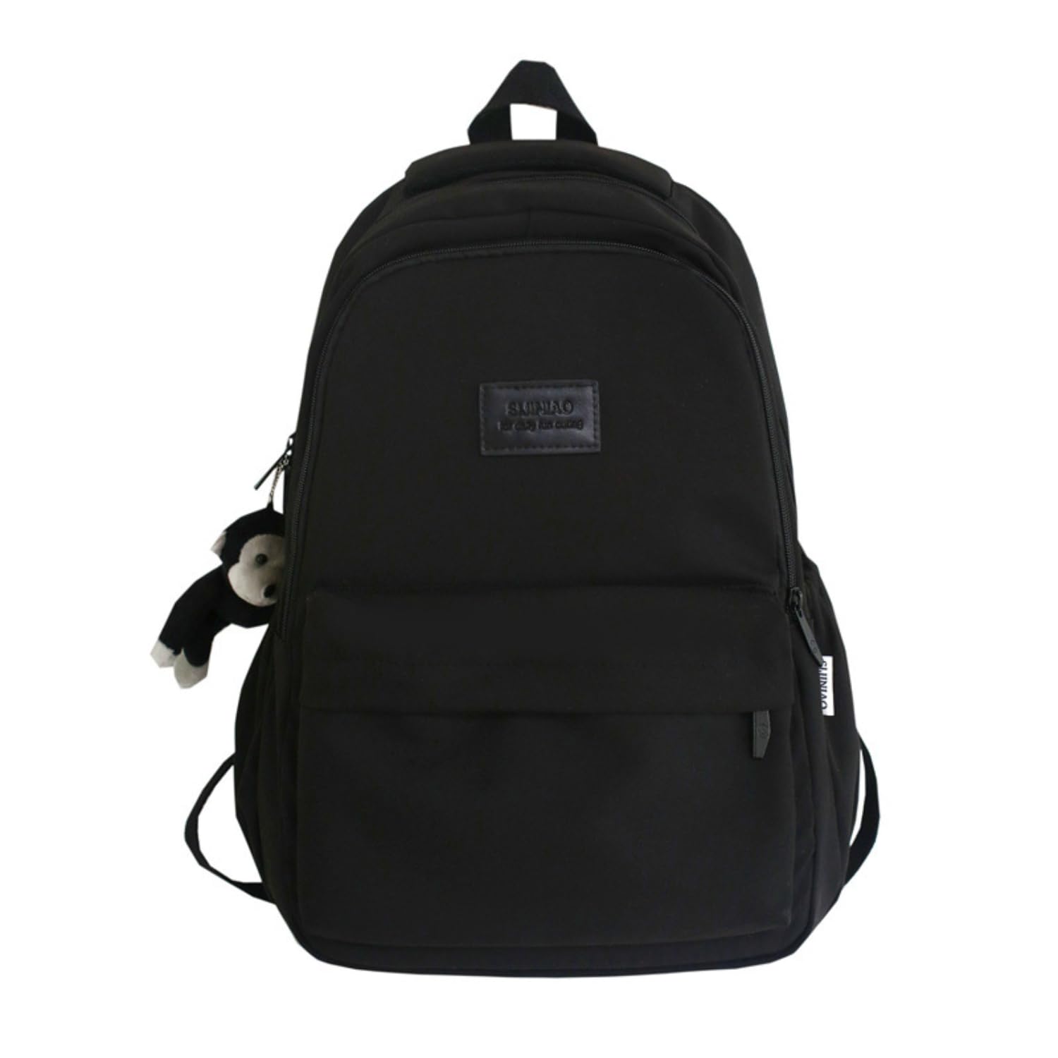 Stylish Preppy Backpack for Women & Men - Aesthetic College Backpack with Adorable Monkey Pendant - Travel & School Daypack Fits 15.6 Inch Laptop (Black, One Size) - Perfect for Campus, Commuting & Weekend Getaways