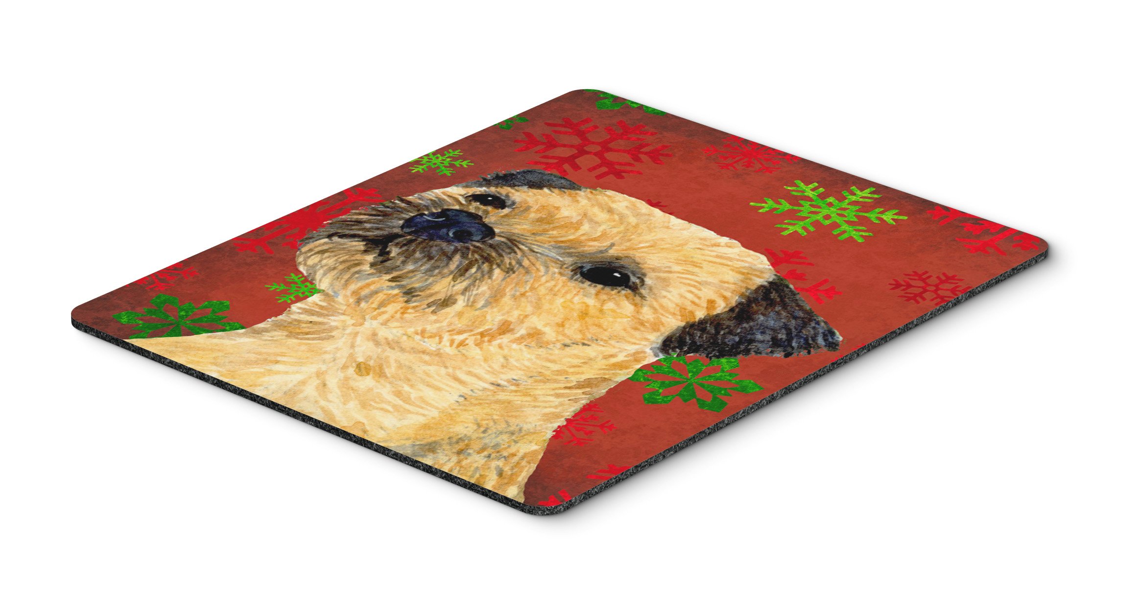 Border Terrier Red & Green Snowflakes Holiday Christmas Mouse Pad - Washable Large Mouse Mat for Home Office, Gaming & Computer Use - Perfect Gift for Pet Lovers
