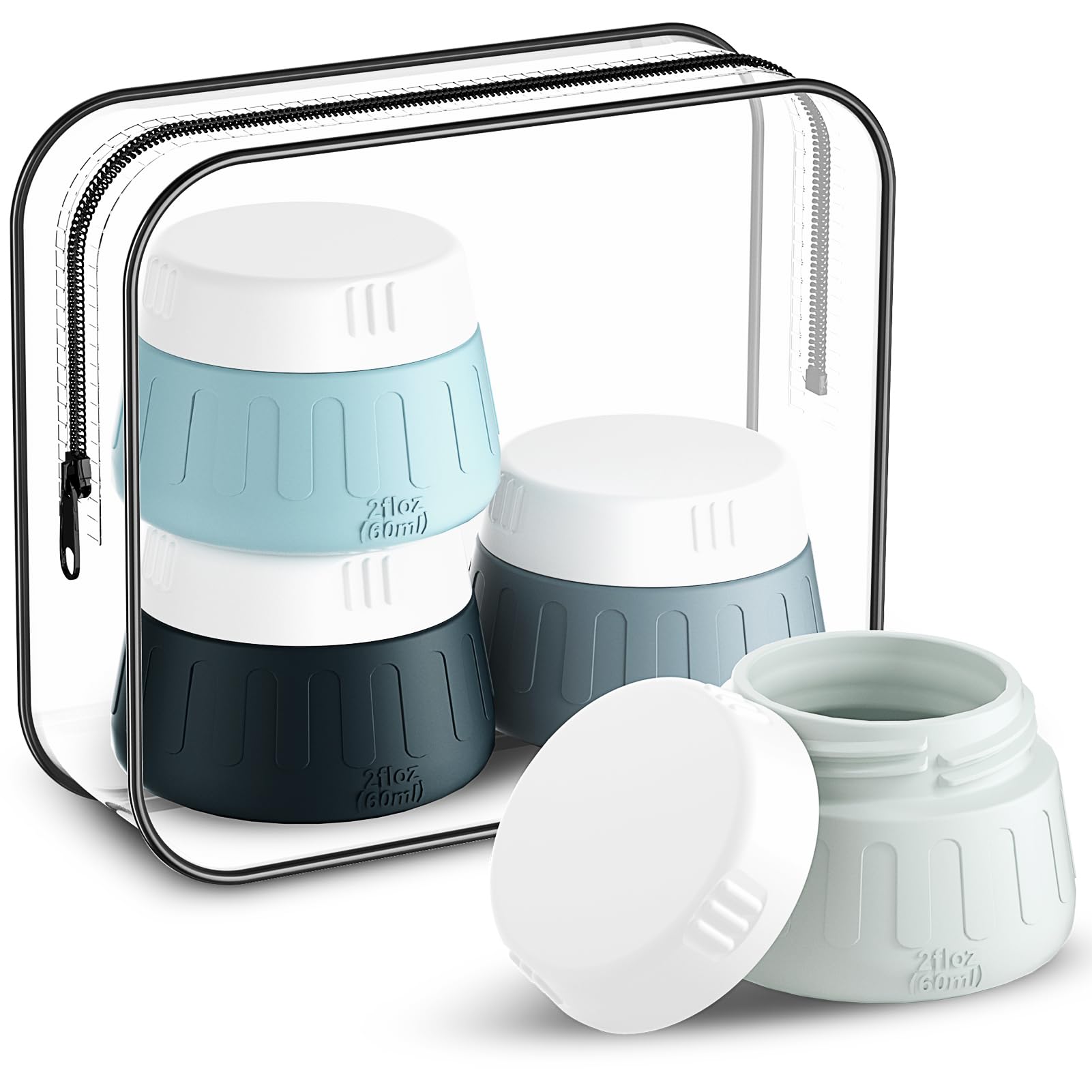 Gemice 2 oz Travel Containers for Toiletries - 4-Pack TSA Approved Leak-Proof Silicone Jars for Shampoo, Lotion & Cleanser | Perfect for Air Travel, Gym Bag & On-the-Go Essentials