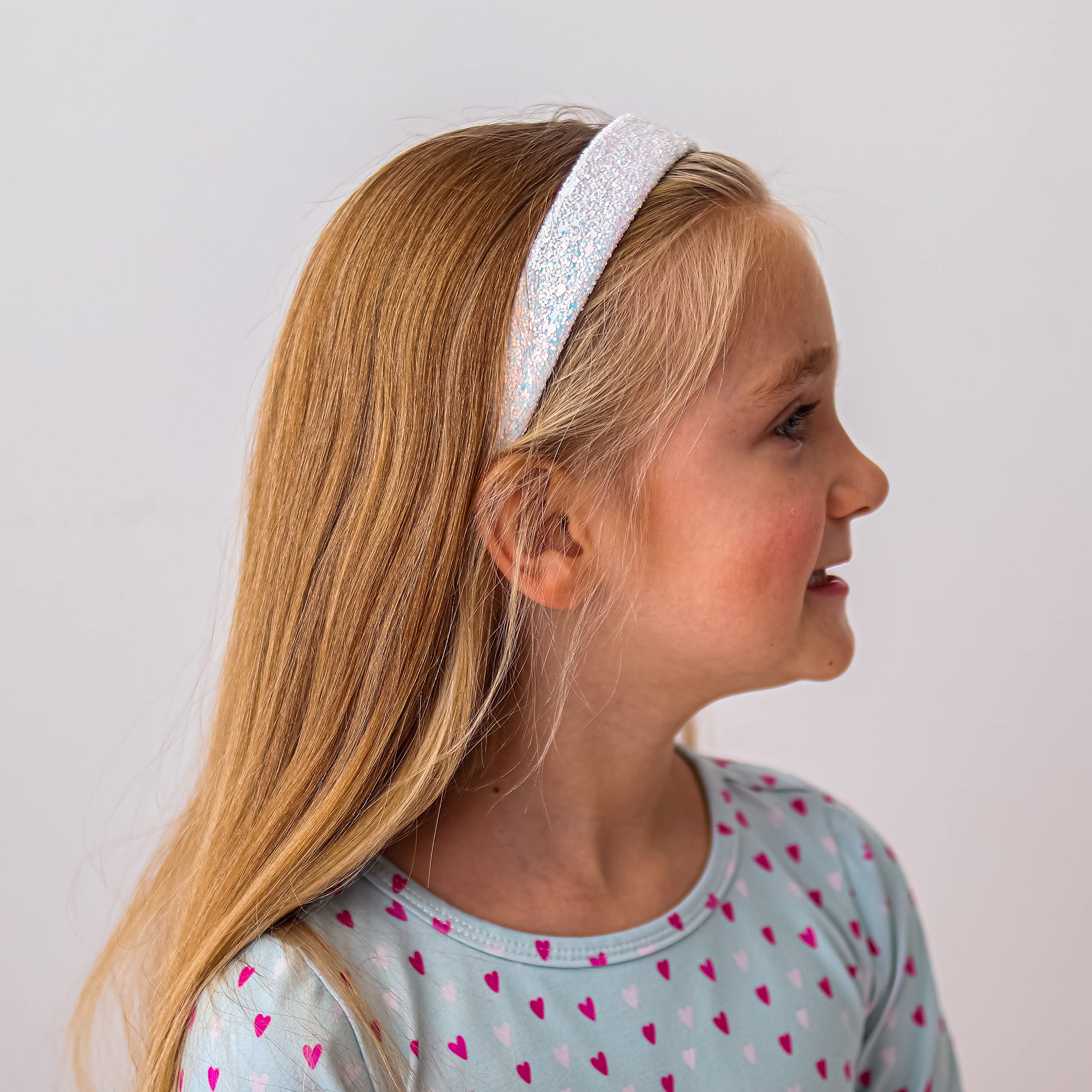 Sparkly Glitter Headbands for Girls - No Shed Wide Hair Accessories for Toddlers & Kids | Cute Alice Style Hair Bands for Easter, Birthday Parties & Special Occasions | FROG SAC White Headbands for Little Girls