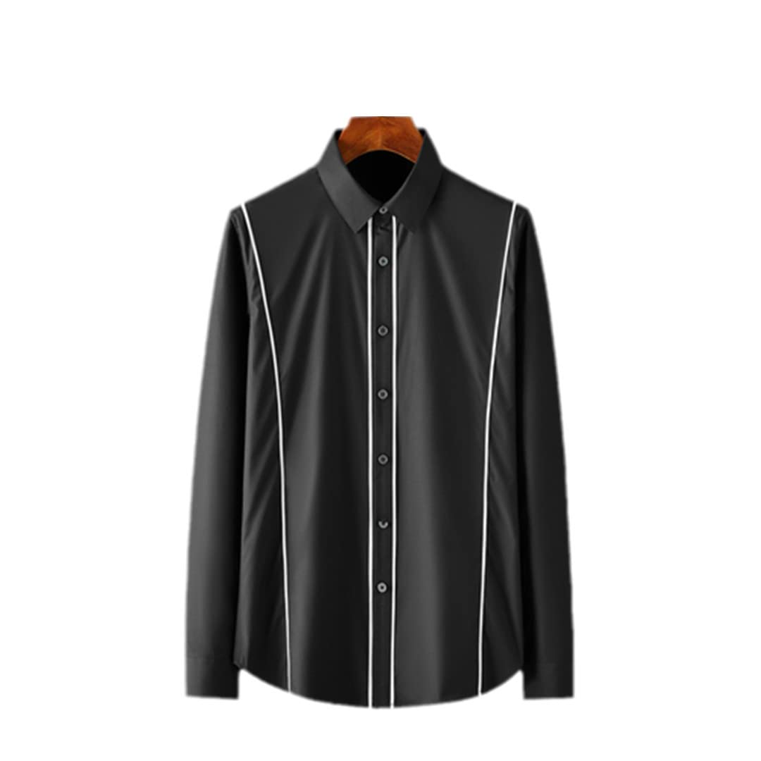 Men's Slim Fit Long Sleeve Striped Dress Shirt - Business Formal, Party & Streetwear - Perfect for Office, Social Events & Casual Outings