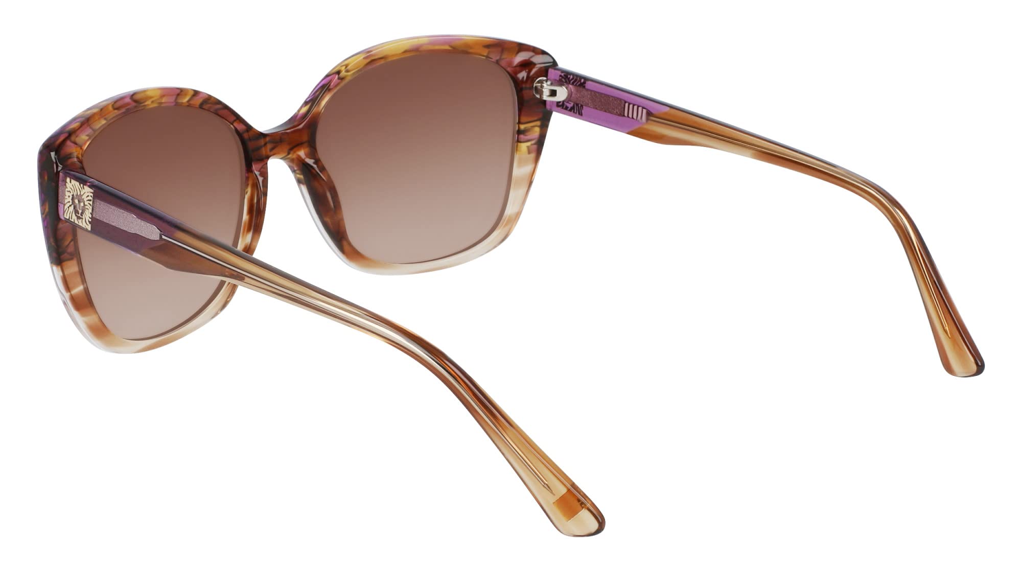 Anne Klein Women's Fashion Sunglasses AK7071 - Plum Animal Print with Brown Gradient Lens for Driving, Beach & Outdoor Activities