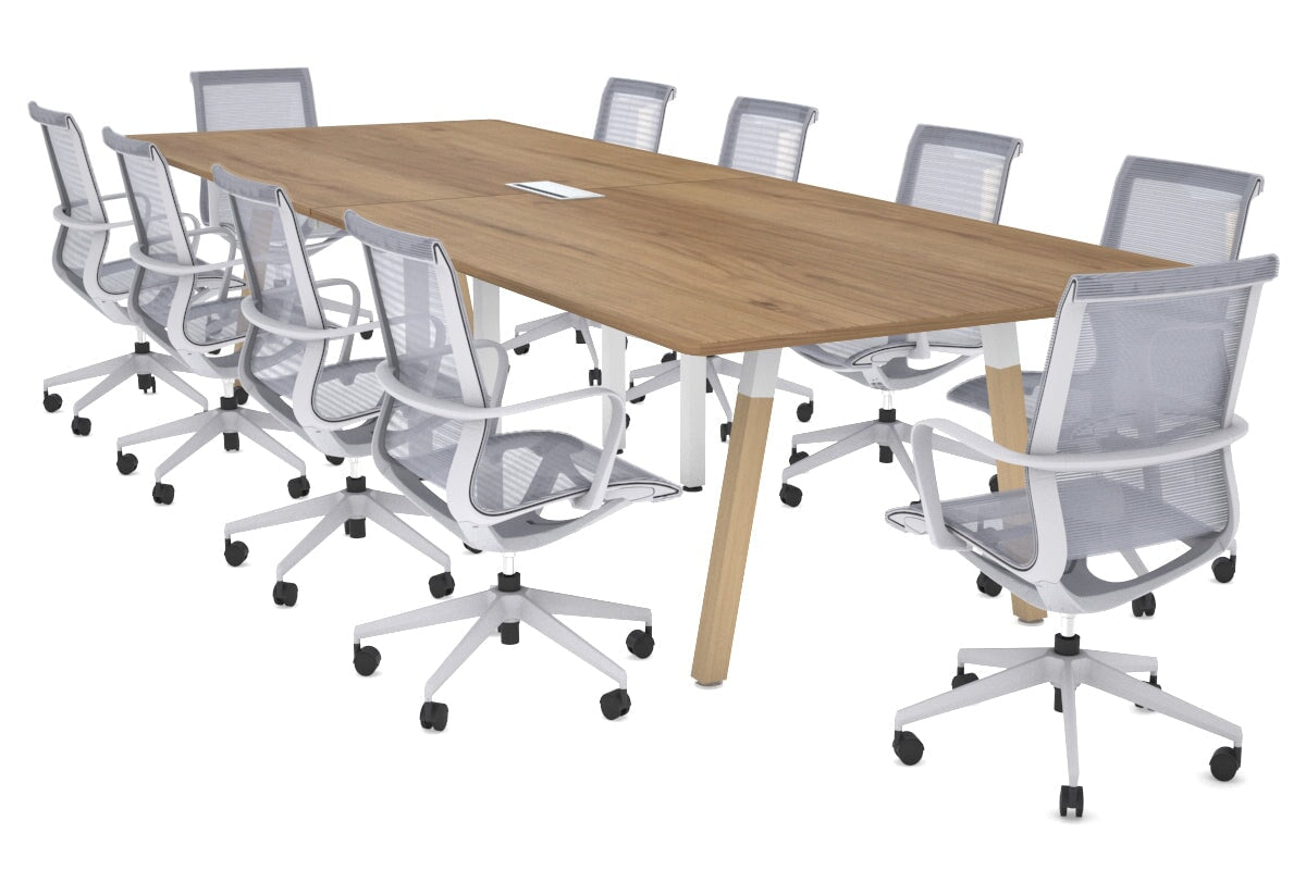 Modern Boardroom Table with Quadro A Wood Legs & Rounded Corners - 3200L x 1100W Conference Table for Office Meetings & Executive Workspaces