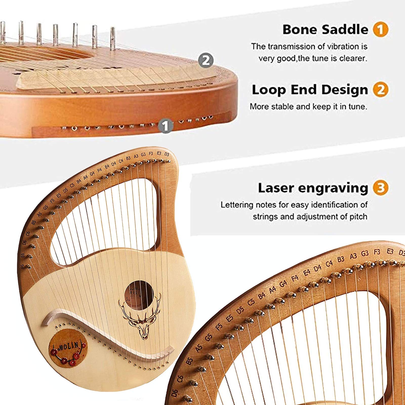 19-String Lyre Harp - Solid Mahogany Wood with Carry Bag, Portable Musical Instrument for Beginners & Professionals | Unique Handcrafted Design, Perfect Gift for Kids & Adults (Green) | Ideal for Meditation, Music Therapy & Home Decor