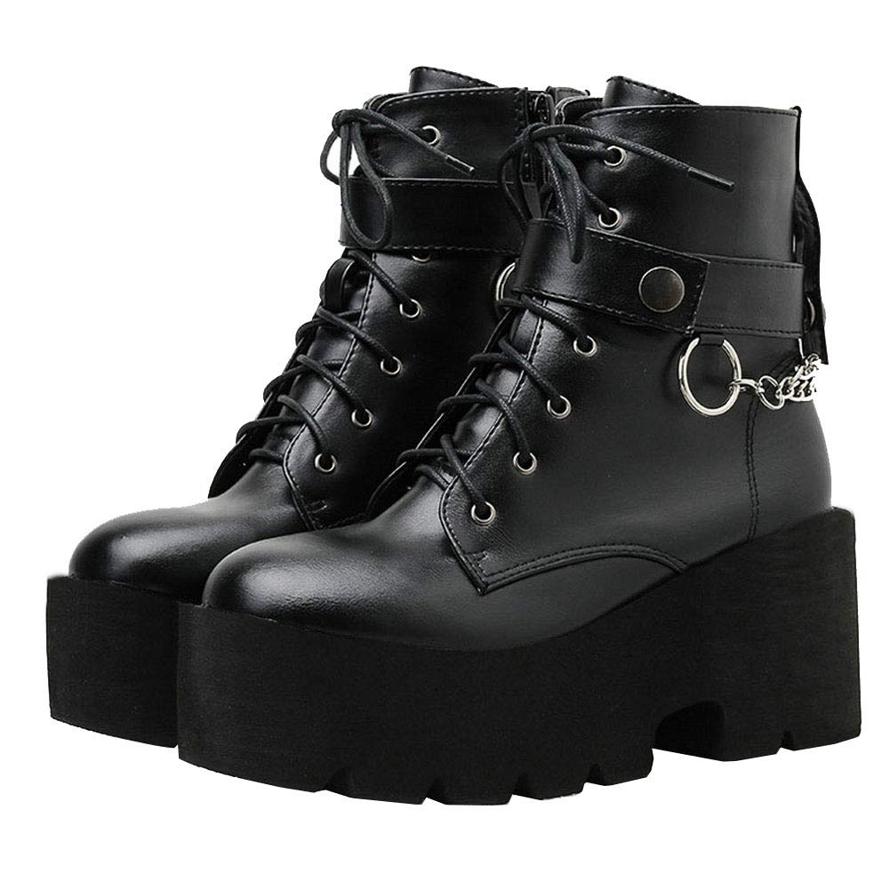 Gothic Platform Combat Boots for Women - Punk Chunky Heel Lace Up Ankle Booties | Perfect for Alternative Fashion, Concerts & Edgy Street Style