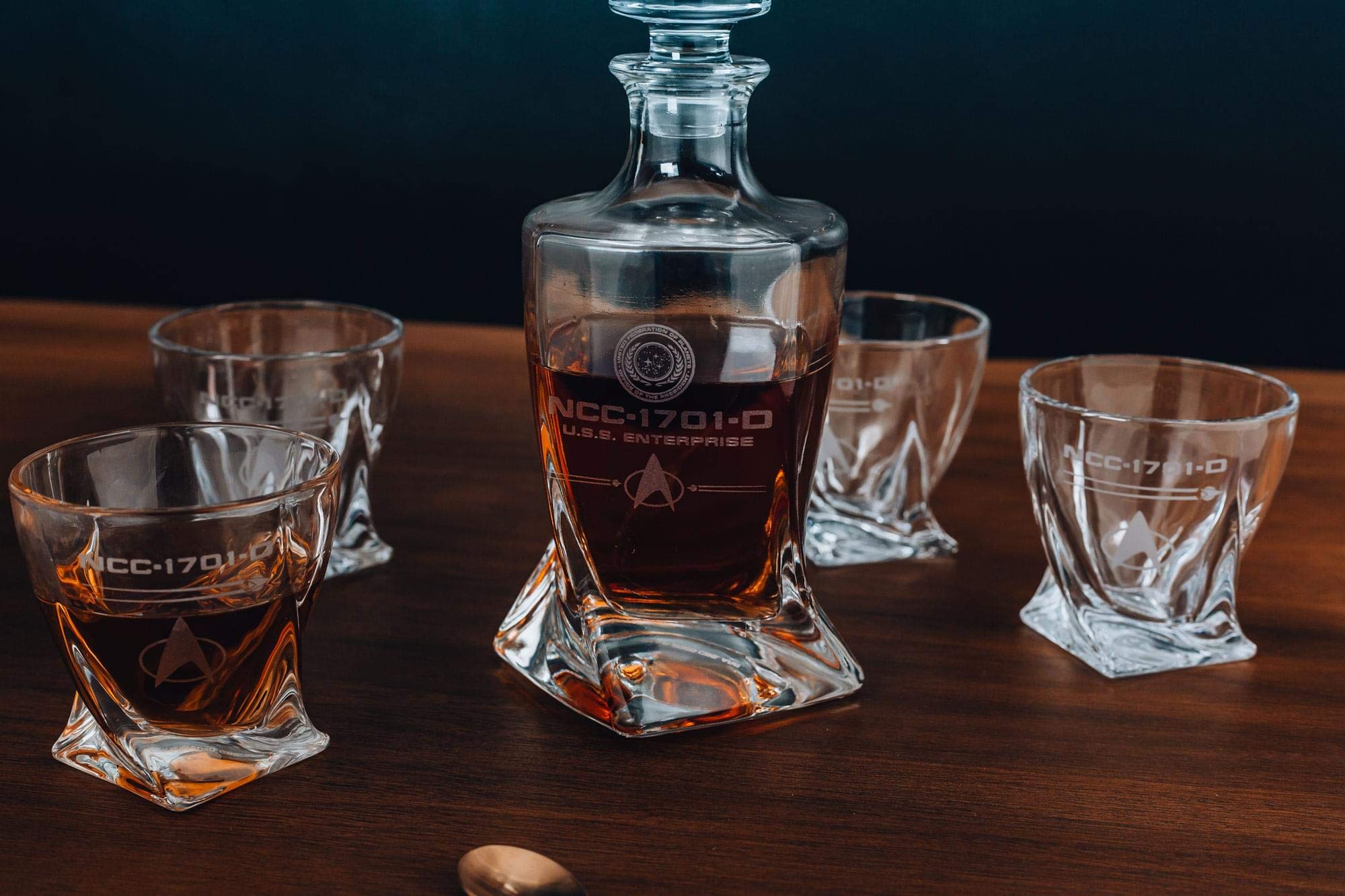 Star Trek: The Next Generation 5-Piece Whiskey Decanter Set with USS Enterprise Themed Shot Glasses - 10oz Each - Perfect for Home Barware Collection, Sci-Fi Parties & Trekkie Gifts