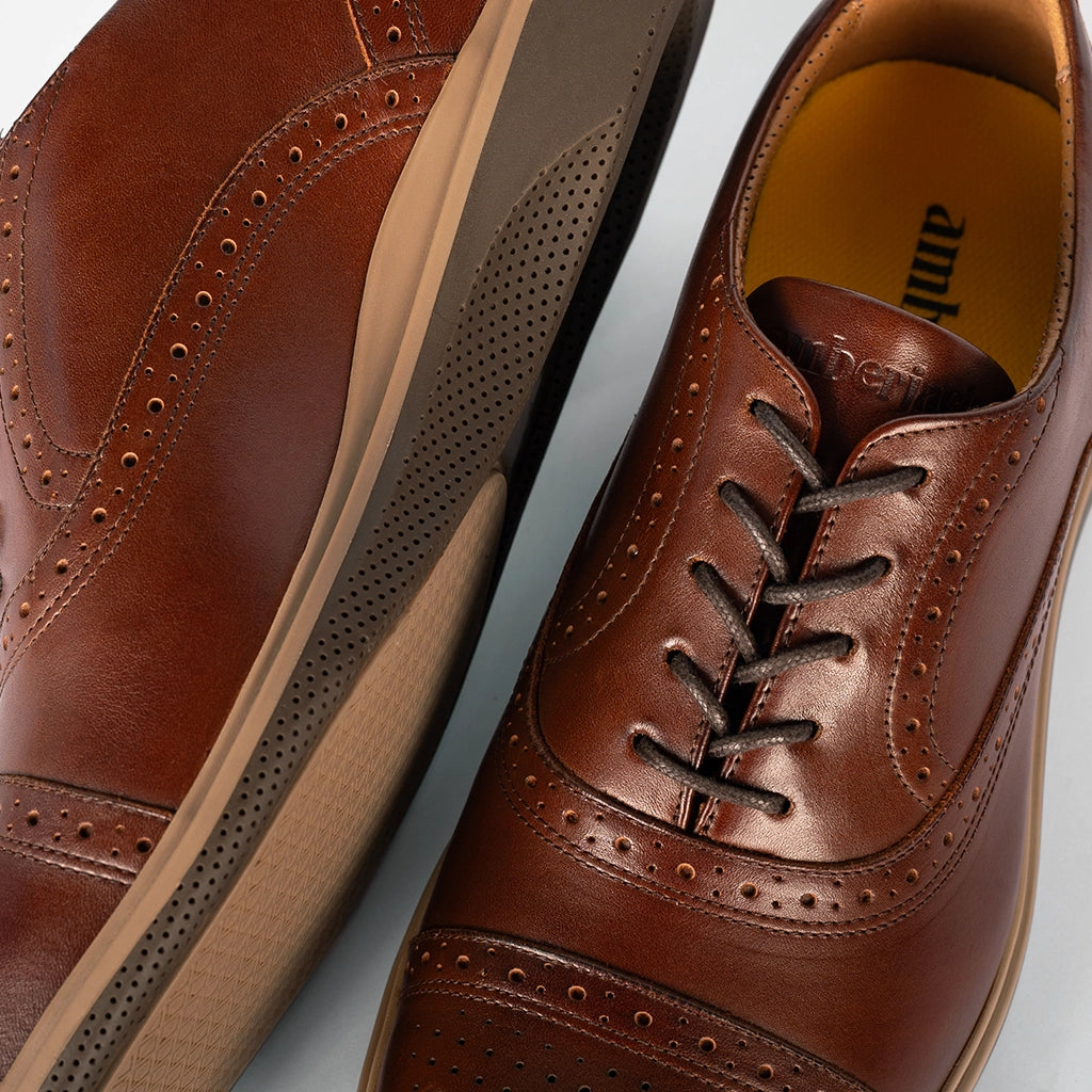 Premium Cap Toe Dress Shoes for Men - Chestnut Brown Leather Oxfords for Business, Office & Formal Occasions