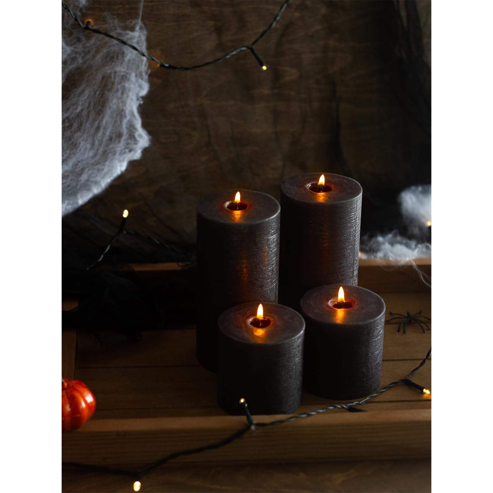 Large Pillar Candles 3x6 Inch - Set of 3 Unscented Black Candles for Halloween Decor & Home Styling