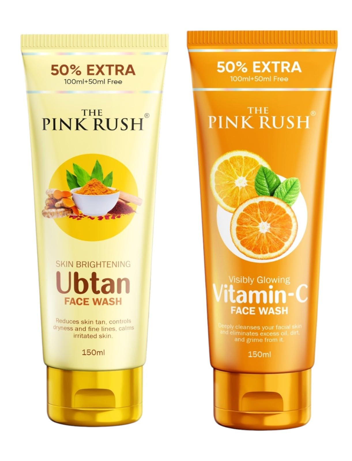 Vitamin C & Ubtan Face Wash Combo for Glowing Skin - 2 Pack (100ml Each) for Men & Women - Brightening, Exfoliating & Hydrating - Perfect for Daily Skincare Routine & Travel