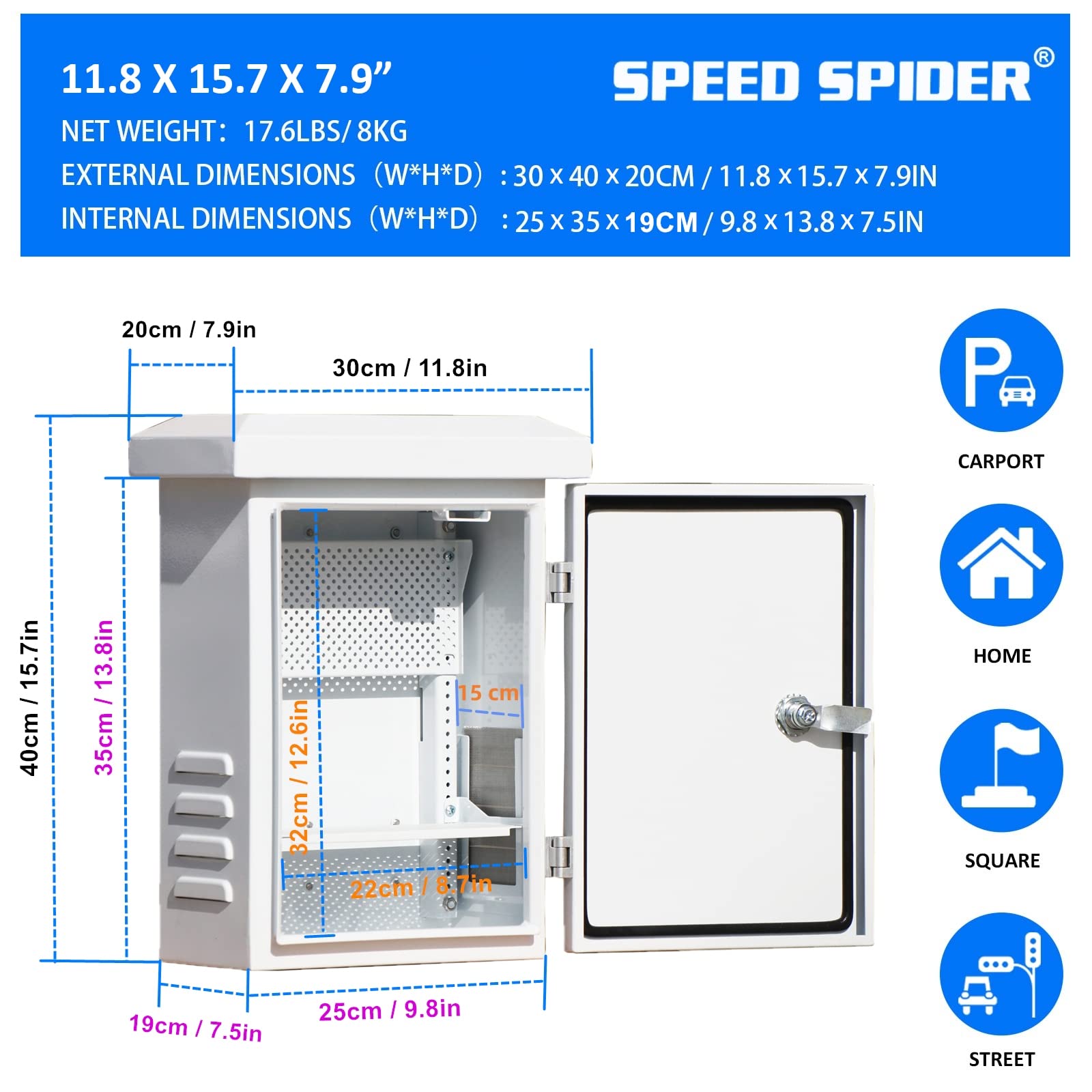 NEMA Outdoor Electrical Enclosure Box - Weatherproof IP Rated Vented Case for Outdoor Electronics (11.8