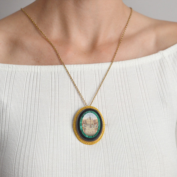 Victorian Large 18kt Gold Vatican City Micro Mosaic Pin/Pendant - Elegant Jewelry for Special Occasions & Collectors