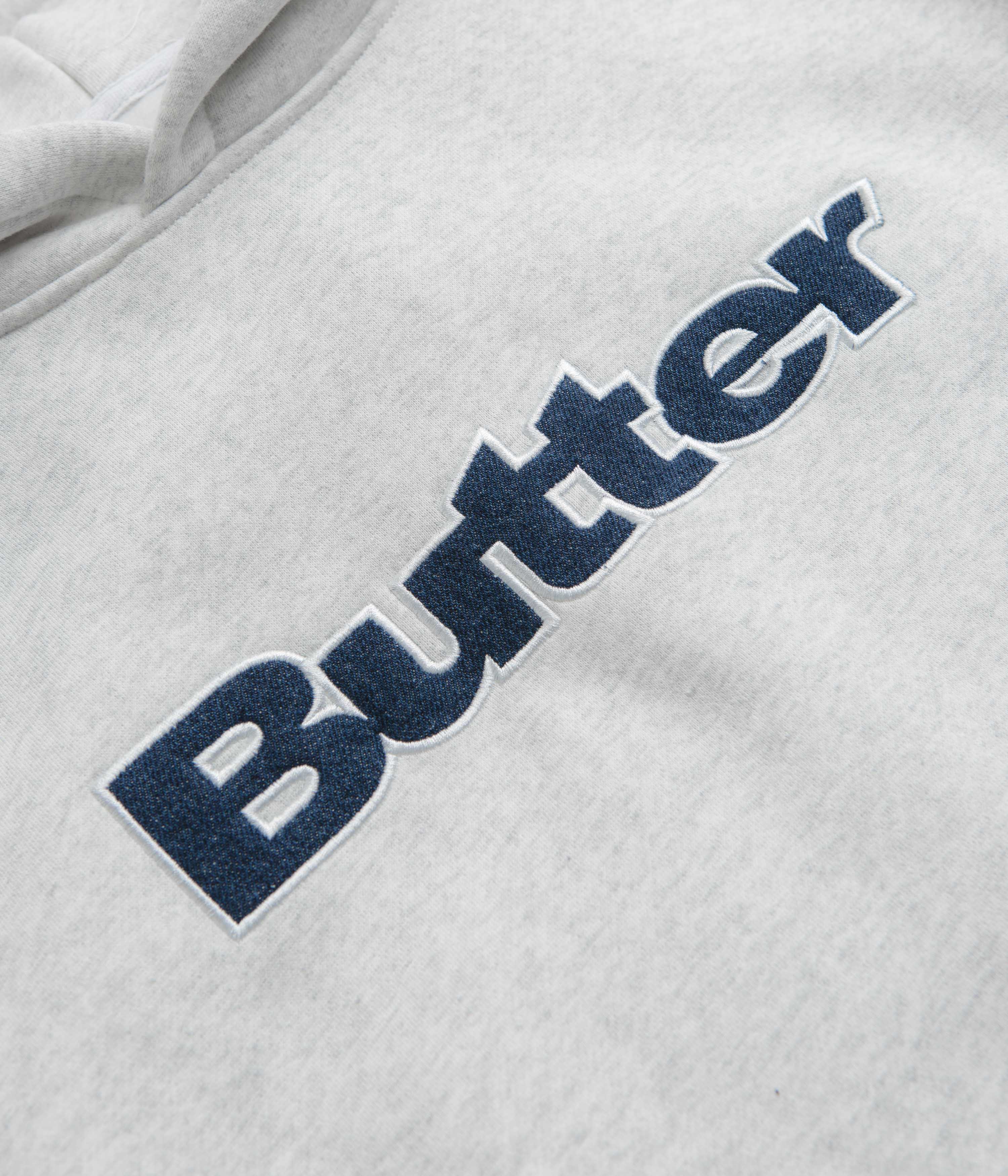 Butter Goods Logo Denim Applique Hoodie - Ash Gray | Streetwear Fashion for Men & Women | Perfect for Casual Outfits and Urban Style