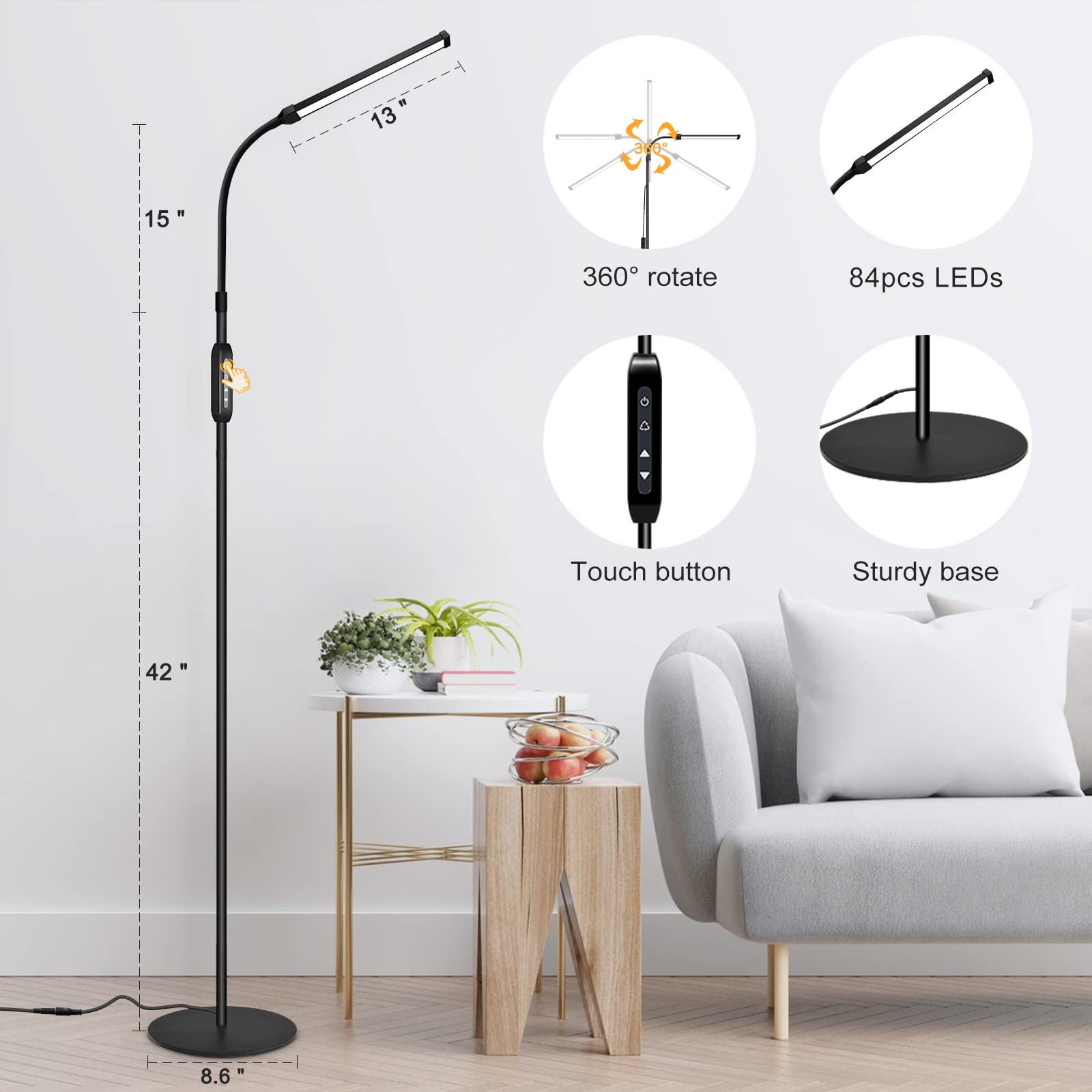 Adjustable LED Floor Lamp with Remote Control for Eyelash Extensions, Crafting & Makeup - Dimmable Gooseneck Beauty Task Light for Salon, Spa & Home Use - Perfect for Lash Technicians, Artists & Facial Treatments