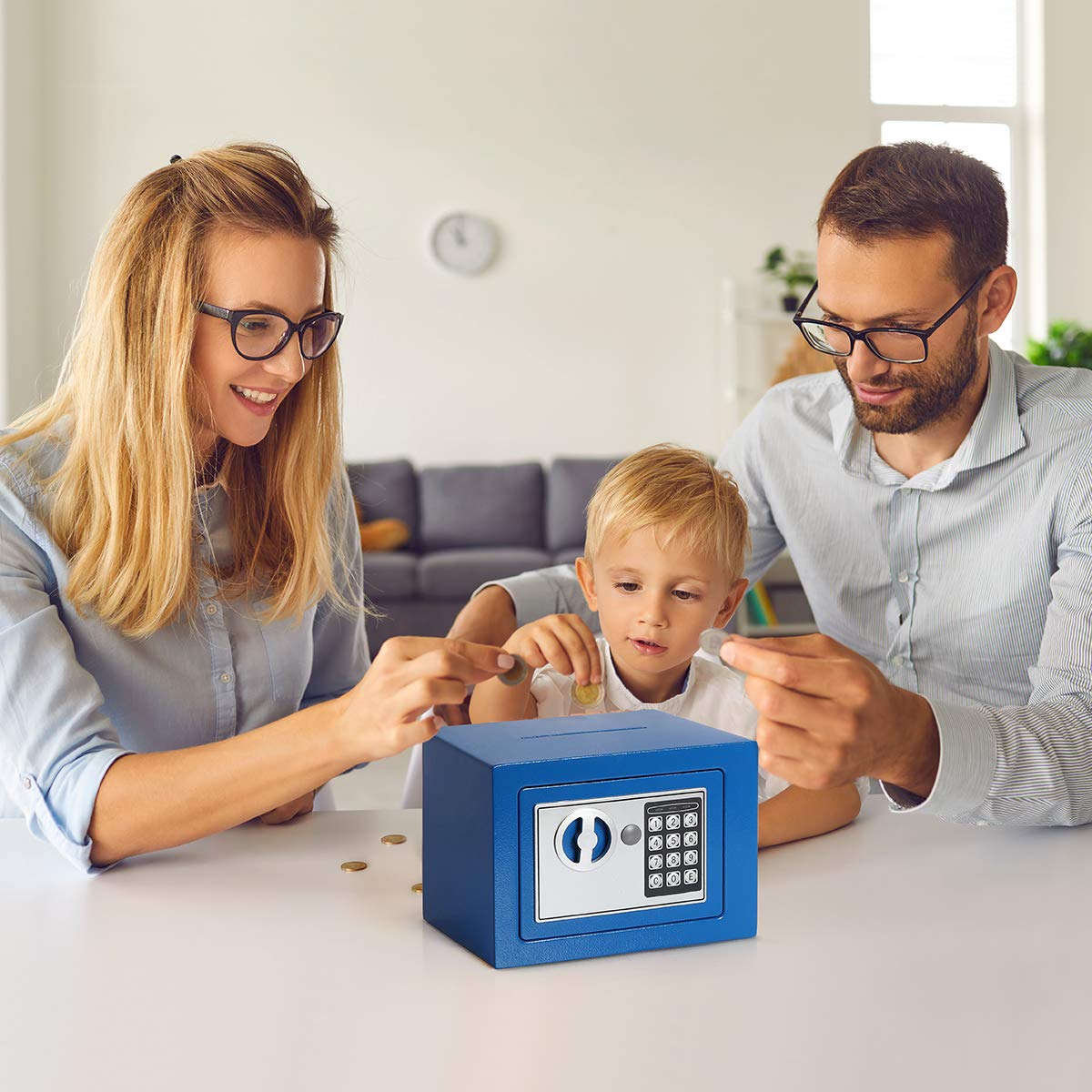 Jssmst Small Electronic Safe Box - 0.17CF Mini Security Safe for Kids, Home & Office - Portable Lock Box with Digital Keypad (9.06 x 6.69 x 6.69 inches) - Blue SM-SF027 - Perfect for Storing Cash, Jewelry & Important Documents
