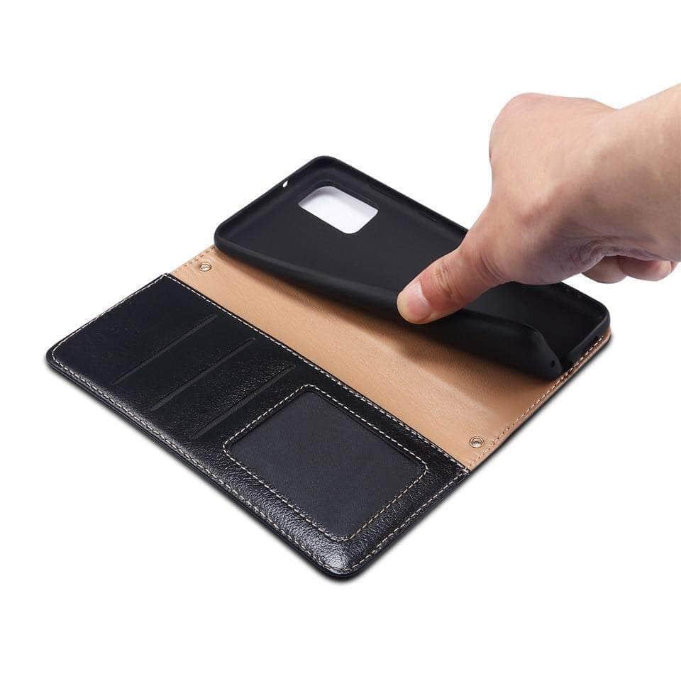 Premium Genuine Leather Flip Phone Case for Samsung Galaxy S Series with Card Slot - Perfect for Business & Travel