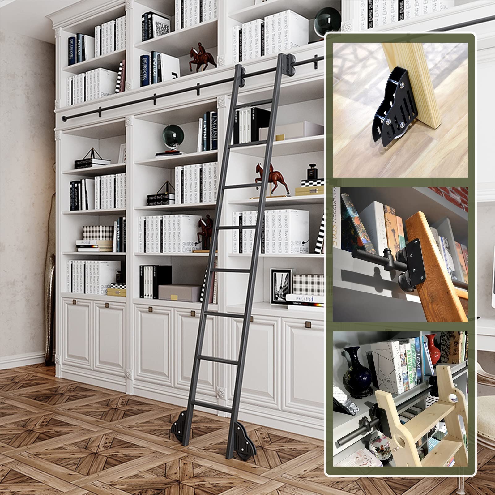 **Barn Door Hardware Kit - Sliding Door Track System 3.3ft to 20ft with Heavy-Duty Roller Wheels for Floor Mount (No Ladder Needed) - Perfect for Library, Closet, or Room Divider**