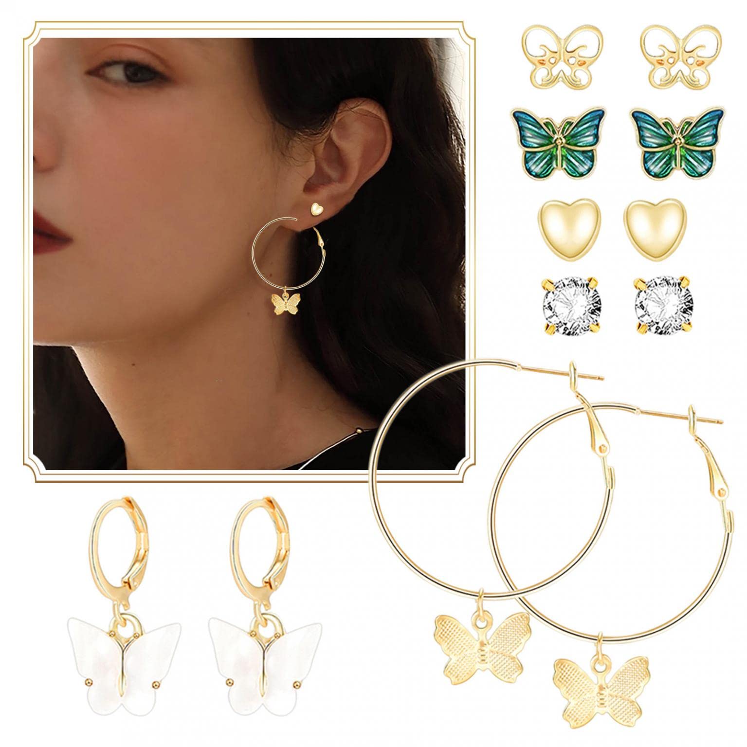 6 Pairs Hypoallergenic Earrings Set for Women & Girls - Fashion Pearl Chain Link Stud Drop Dangle Earrings Multipack | Birthday, Christmas Jewelry Gift | Perfect for Parties, Weddings & Daily Wear