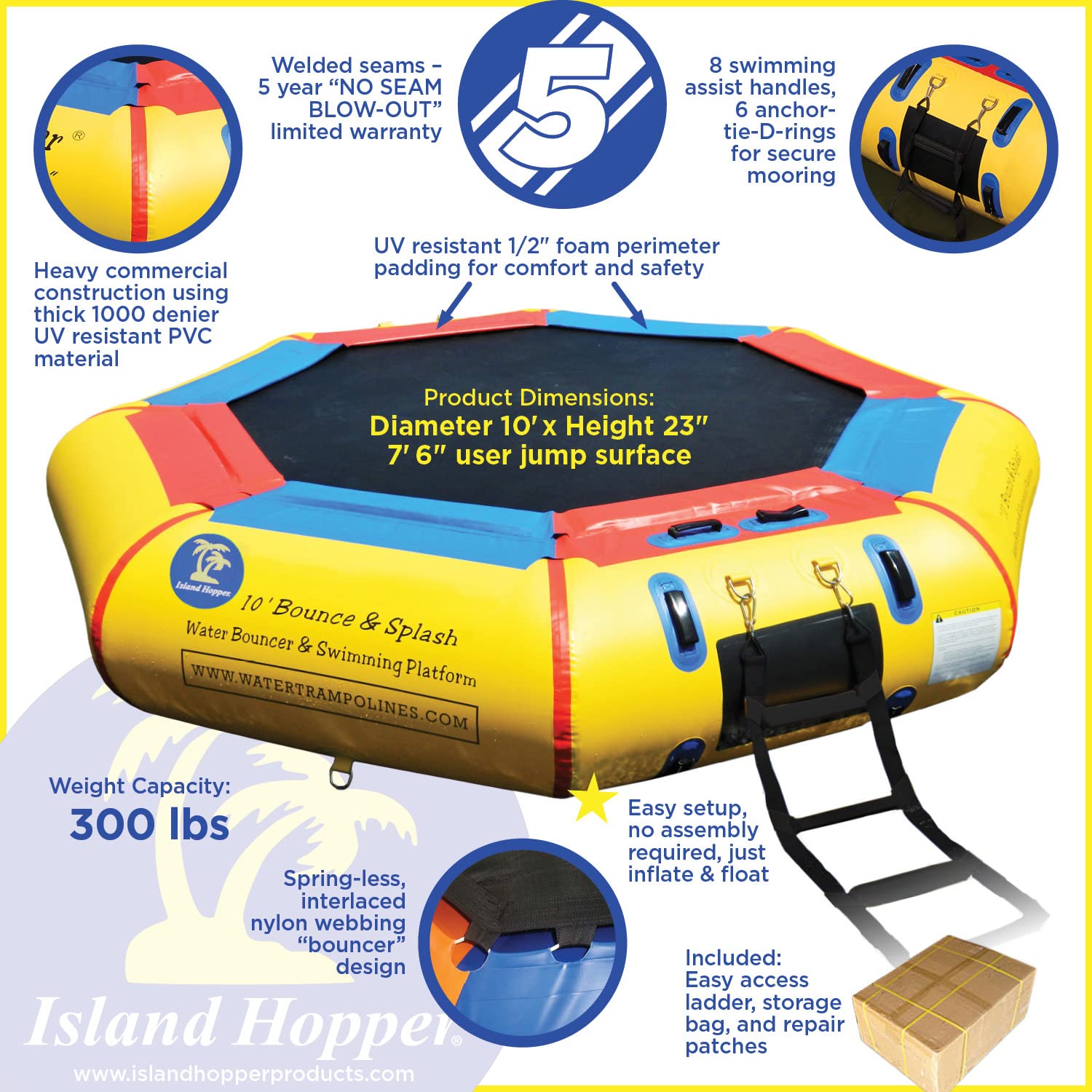Island Hopper 10' Bounce N Splash Water Park with Bouncer Slide - Perfect for Backyard Fun, Kids' Parties, and Summer Water Activities