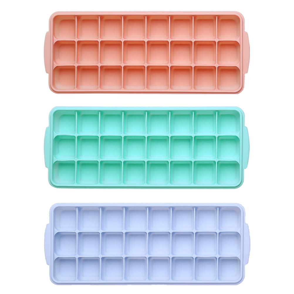 LUOZZY 3 Pack Silicone Ice Cube Trays - 24 Grid Reusable Freezer Molds for Perfect Ice Cubes | Ideal for Cocktails, Smoothies & Home/Office Use