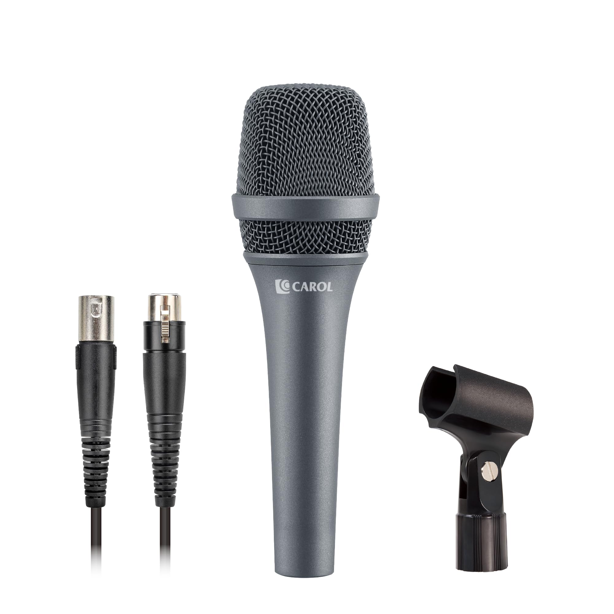 CAROL AC-900 Professional XLR Wired Dynamic Microphone - Supercardioid Vocal Mic with AHNC Noise Cancellation for Singers, Podcasting, Live Performances & Studio Recording - Includes Mic Clip & 14.8ft XLR Cable (Gray) - Perfect for Home Karaoke, Church Worship & Stage Shows