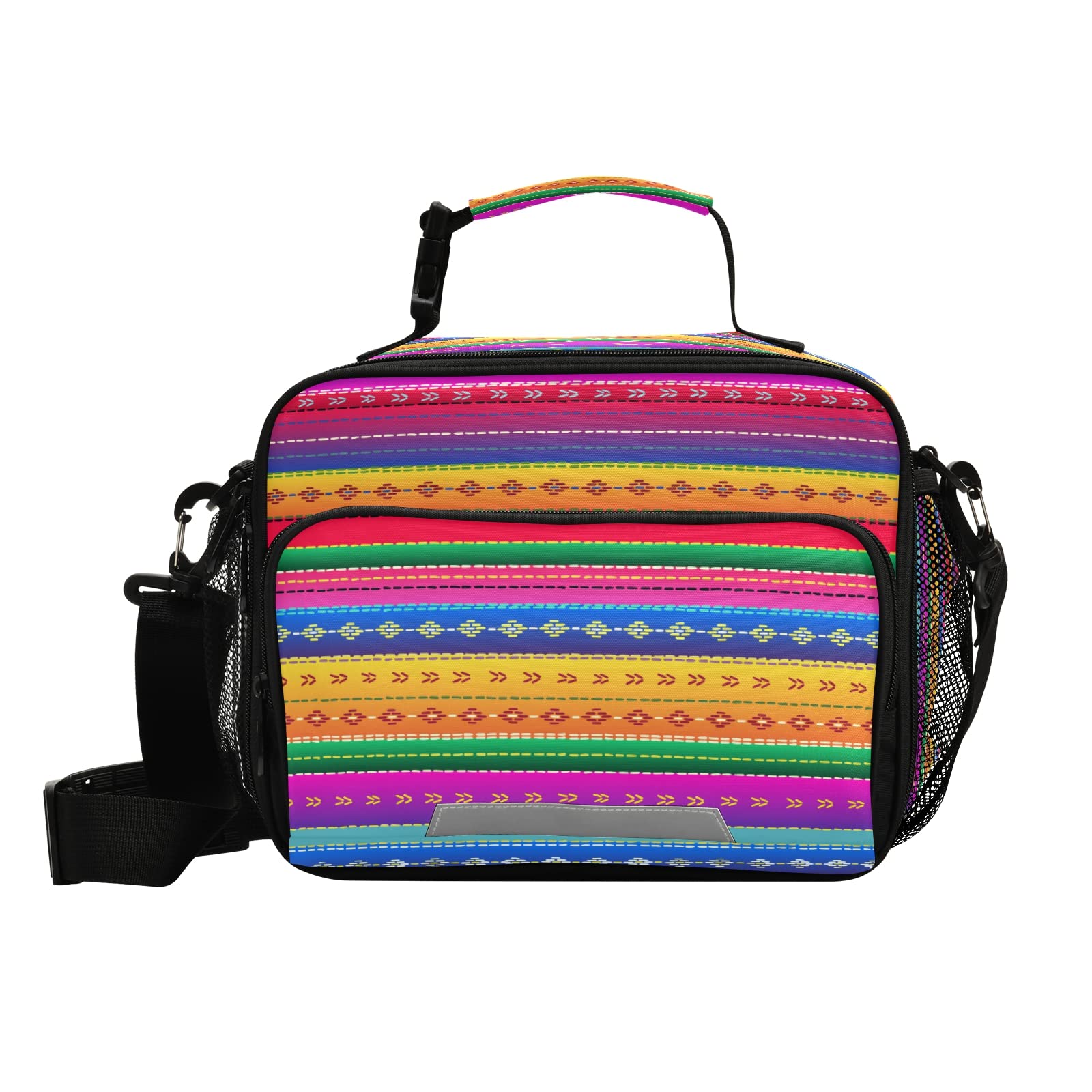 Reusable Insulated Lunch Bag with Mexican Serape Stripes - Cooler Tote with Removable Shoulder Strap for School, Office, Travel | Eco-Friendly Meal Carrier for Picnics, Work & Outdoor Activities
