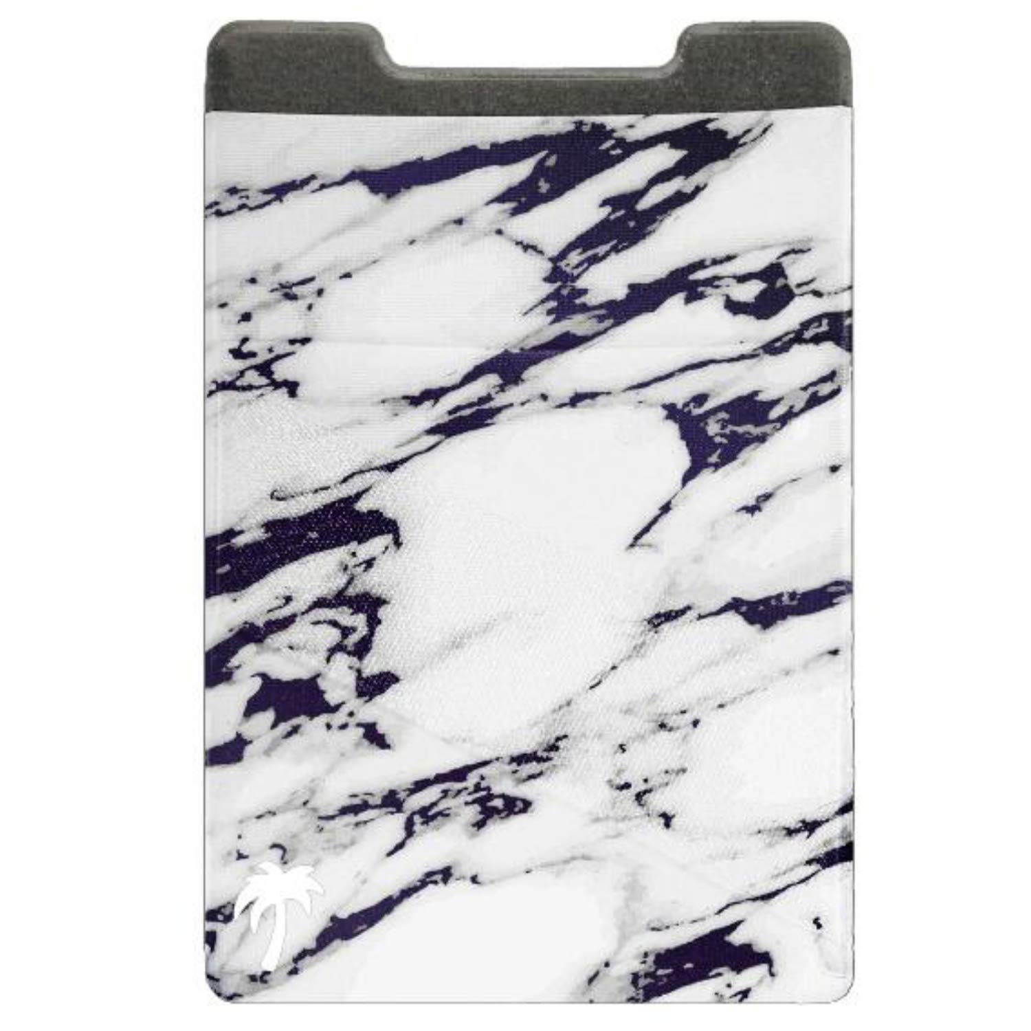 Premium Spandex Stick-on Phone Wallet Card Holder – Double Pocket Design with Finger Strap – Compatible with Any Phone Case (White Marble, 1 Pack) – Perfect for Hands-Free Shopping, Travel & Daily Essentials