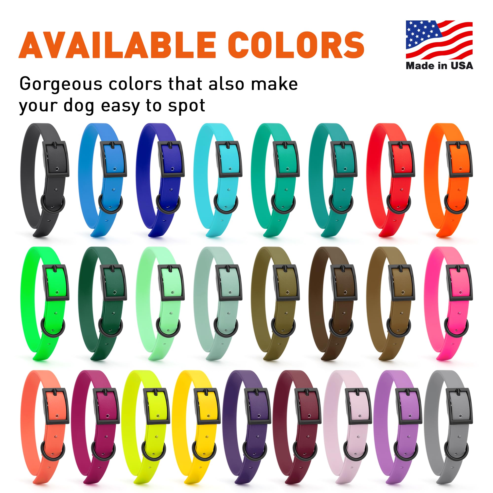 **Waterproof Biothane Dog Collar - Durable Coated Nylon Webbing with Black Hardware, Odor-Proof, Easy to Clean for Small, Medium & Large Dogs (Safety Yellow) - Perfect for Hiking, Swimming & Outdoor Adventures**