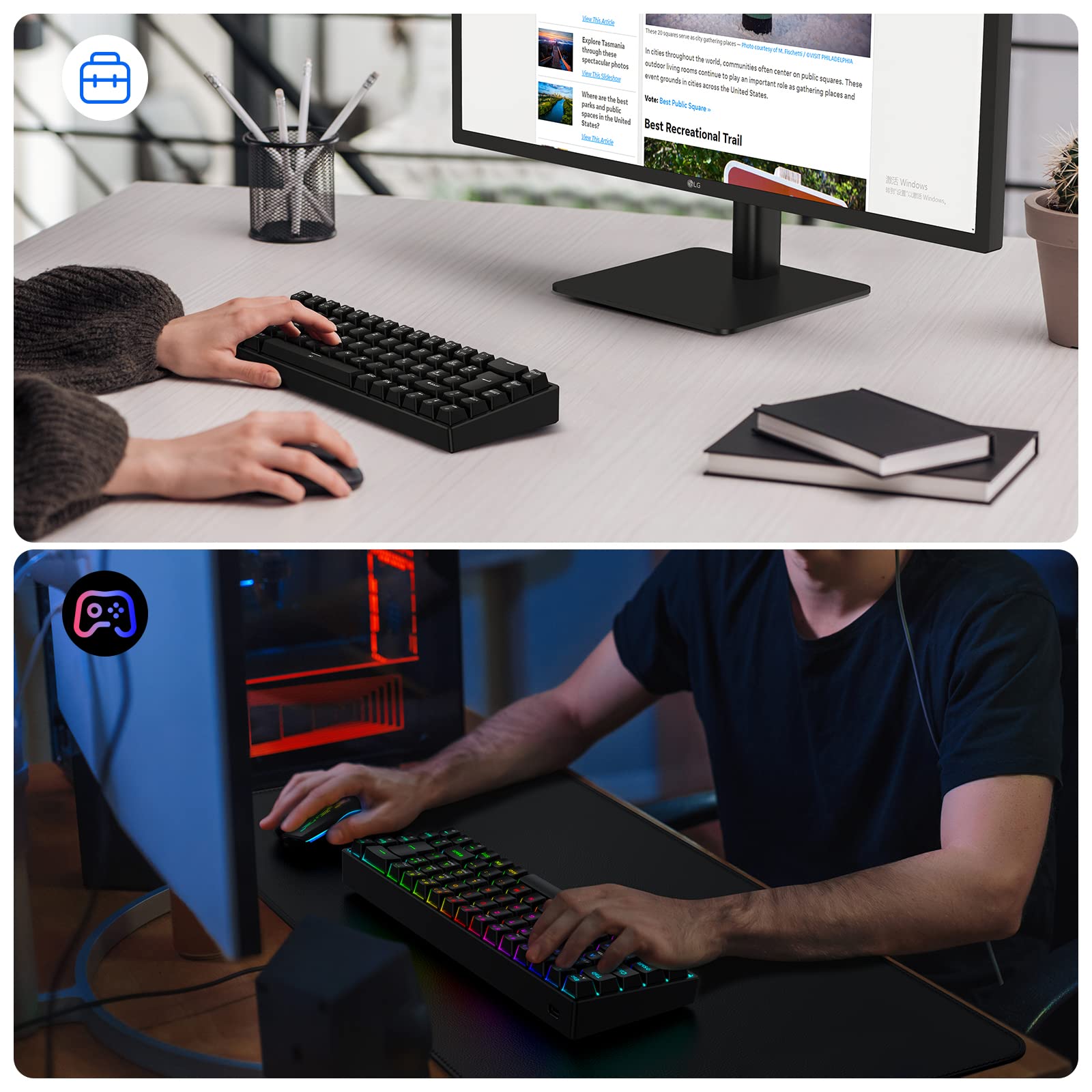 TECURS Wireless Mechanical Gaming Keyboard - RGB Backlit, 65% TKL Compact Design with Red Switches | German QWERTZ Layout for PC, PS4, PS5, Xbox One & Laptop | Perfect for Gaming, Office Work & Typing | Black