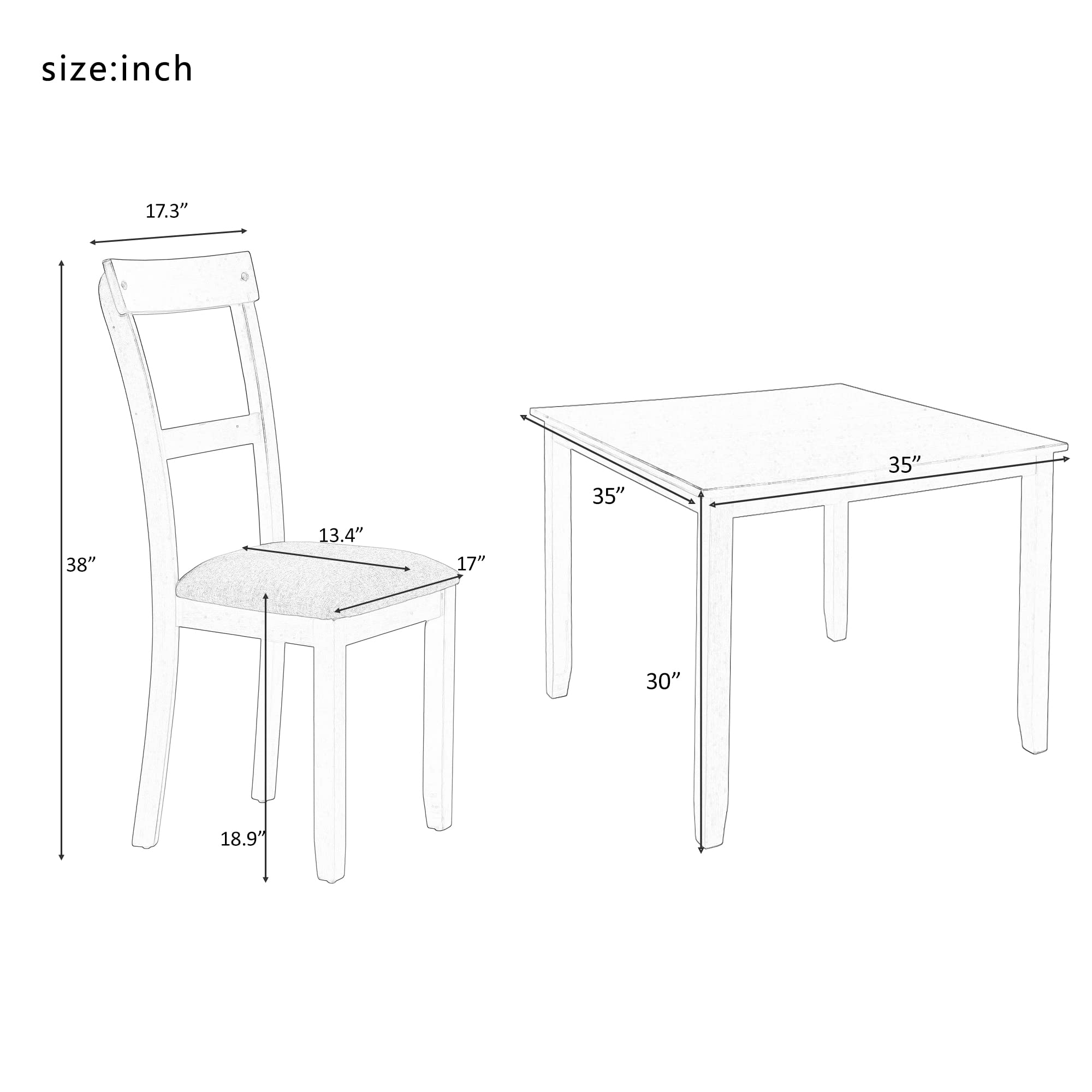 MERITLINE 5-Piece Wooden Dining Table Set with 1 Square Table & 4 High Back Chairs - Light Grey Kitchen & Dining Room Furniture for Family Meals, Entertaining Guests, and Small Space Dining