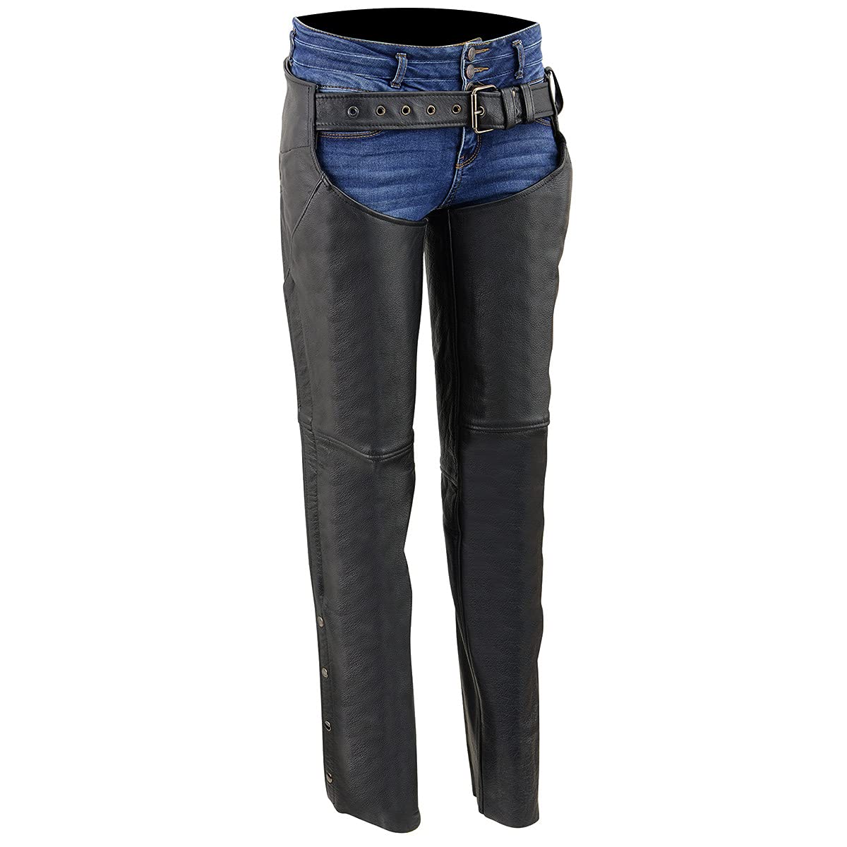 Milwaukee LKL6700 Women's Classic Black Leather Motorcycle Chaps with Hip Pocket - Perfect for Riding, Biker Events & Outdoor Adventures