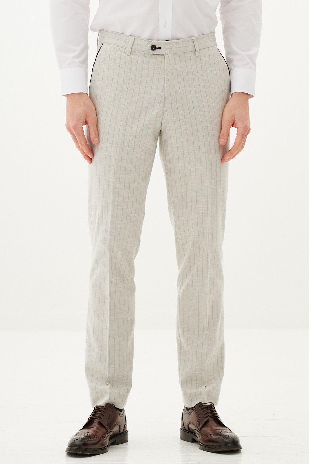 Premium GRANT Stone Pinstripe Three Piece Suit for Men - Classic Business Formal Wear - Perfect for Weddings, Office Meetings & Special Occasions