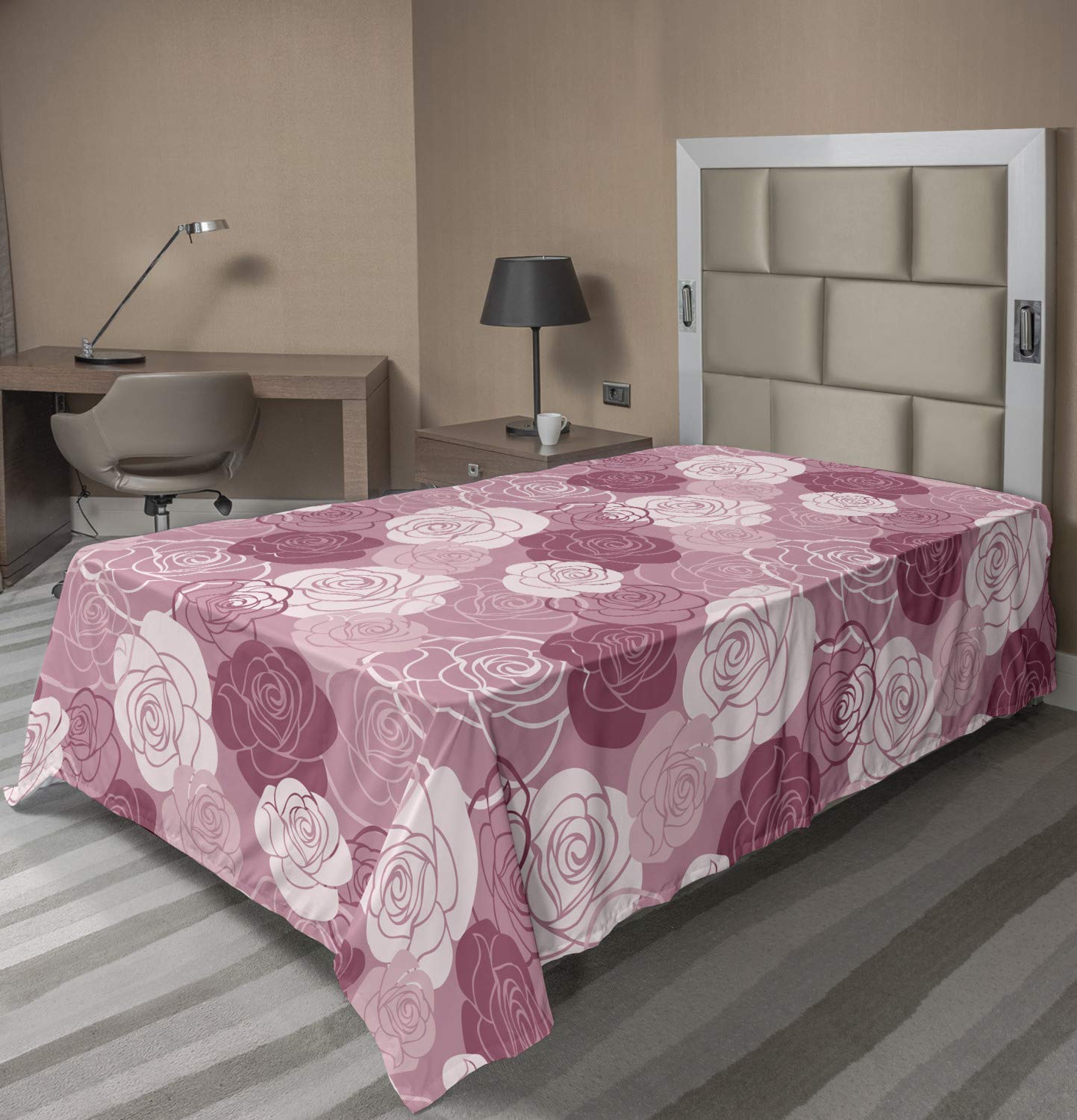 Ambesonne Rose Flowers Flat Sheet - Soft Pastel Tone Romantic Floral Petals Print, Twin Size Decorative Bedding | Perfect for Guest Rooms, Romantic Bedrooms & Boho Home Decor