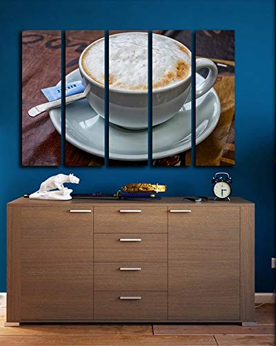 5-Piece Coffee Theme Wall Art Set - Large Cappuccino Painting Canvas Prints (35x55 in) - Perfect for Café, Restaurant & Home Kitchen Decor