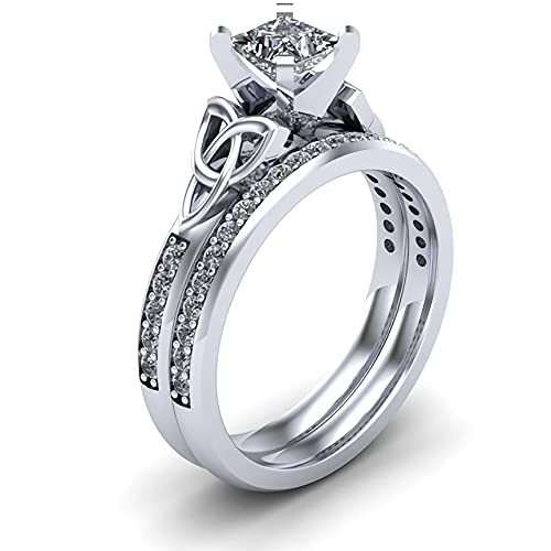 1-2.5ct Princess Cut Moissanite Engagement Ring Set for Women - Platinum Plated Silver Celtic Wedding Band - Anniversary Gift - Size 10 (Perfect for Proposals, Weddings & Special Occasions)