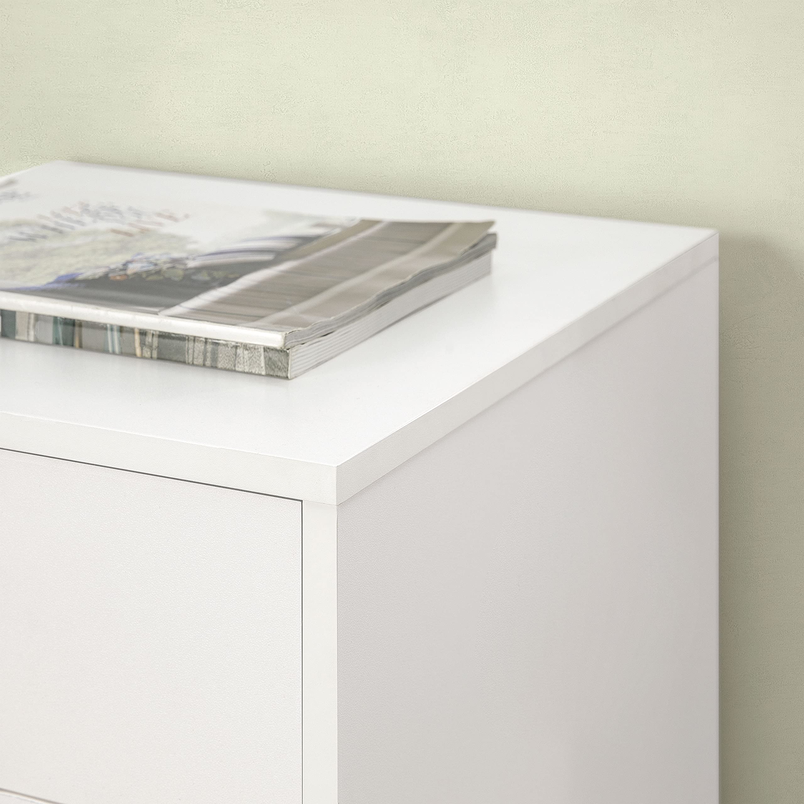 Naomi Home Office Wooden Lateral File Cabinet - 5 Drawer Mobile Storage Cabinet with Wheels, White - Perfect for Organizing Documents in Home Office, Study, or Workspace