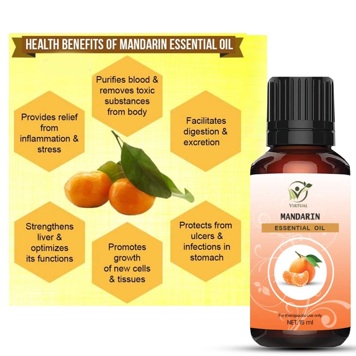 100% Pure Therapeutic Grade Mandarin Essential Oil - 15ml for Hair Growth, Skin Care & Acne Treatment | Aromatherapy, Massage & DIY Beauty Recipes