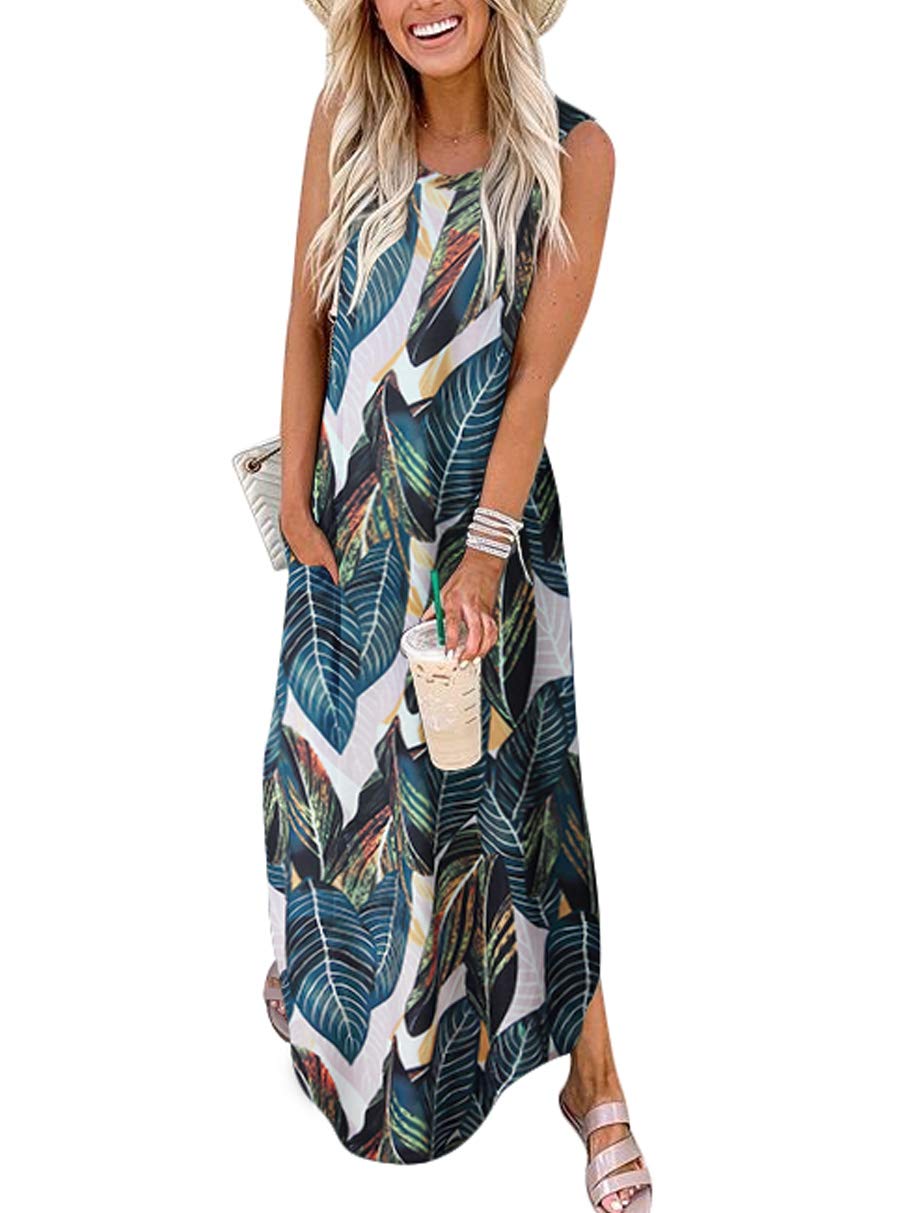 ANRABESS Women's Casual Loose Sleeveless Maxi Sundress with Side Slit - Flowy Beach Cover Up Dress for Summer Vacation, Travel, and Outdoor Activities