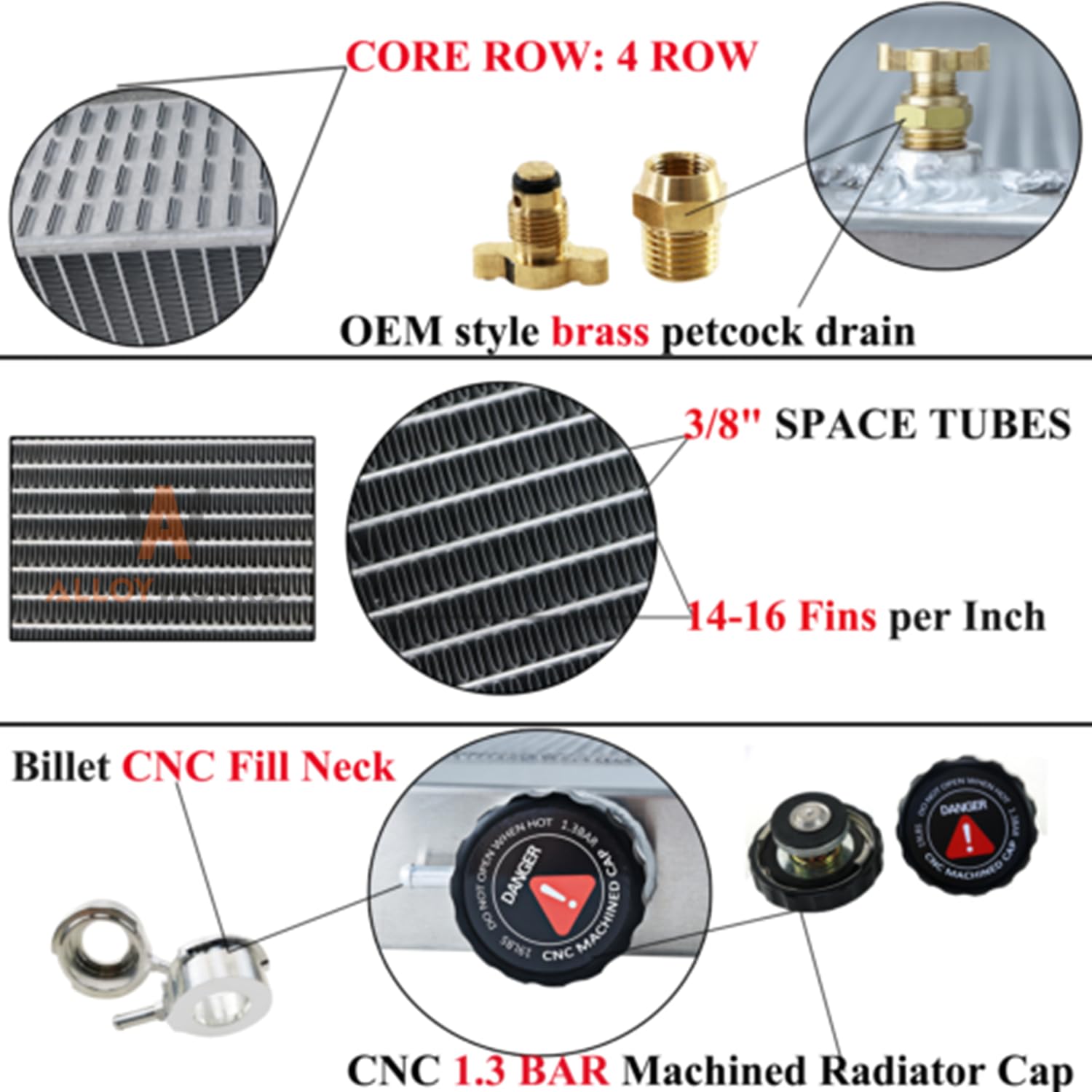 AlloyWorks 4-Row Full Aluminum Radiator Shroud Fan Relay Kit - Compatible with 1988-1995 Toyota Pickup 4Runner SR5 DLX 3.0L V6 Engines (Downflow Radiators, AT, 23.5