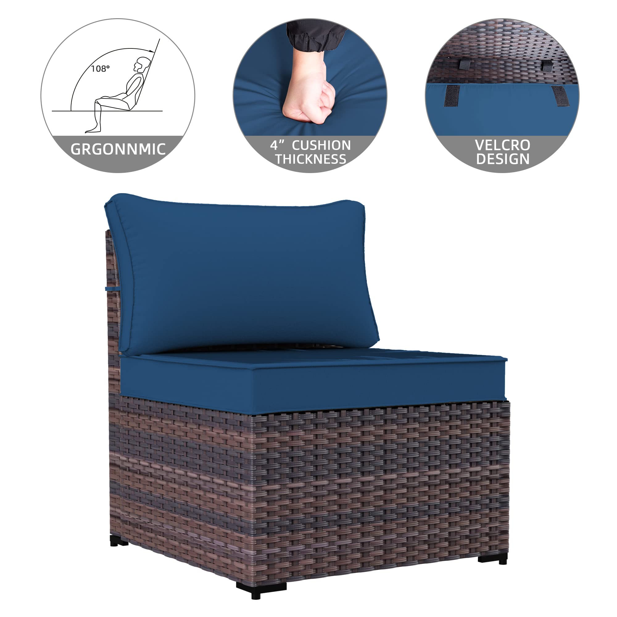 7-Piece Outdoor Patio Furniture Set with Propane Fire Pit - High Back PE Wicker Rattan Sofa Conversation Set - Sectional Patio Furniture with Tempered Glass Table & Gas Fire Pit (Navy Blue) - Perfect for Backyard, Garden, Poolside & Outdoor Entertaining
