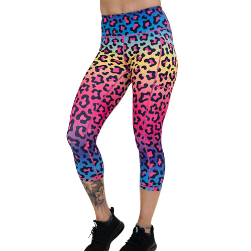 Rainbow Leopard Print Yoga Pants for Women - High Waisted Stretchy Workout Leggings - Gym, Running, Lounge & Casual Wear