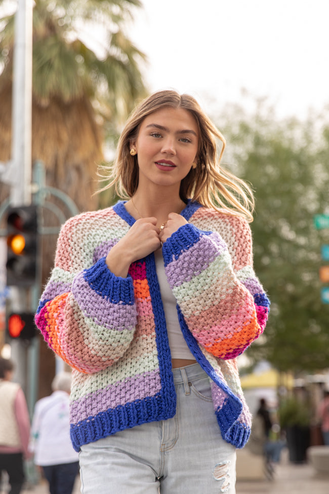 Forgot You Existed Navy Multi Striped Cardigan - Women's Casual Knit Sweater | Perfect for Fall Layering & Cozy Winter Outfits