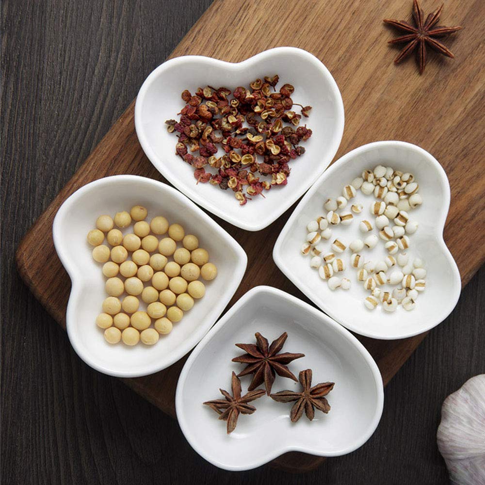Ceramic Heart-Shaped Sauce Dish Set of 4 - Mini Seasoning Bowls for Sushi, Appetizers & Dipping - Perfect for Weddings, Valentine's Gifts & Romantic Dining - Elegant White Serving Saucers