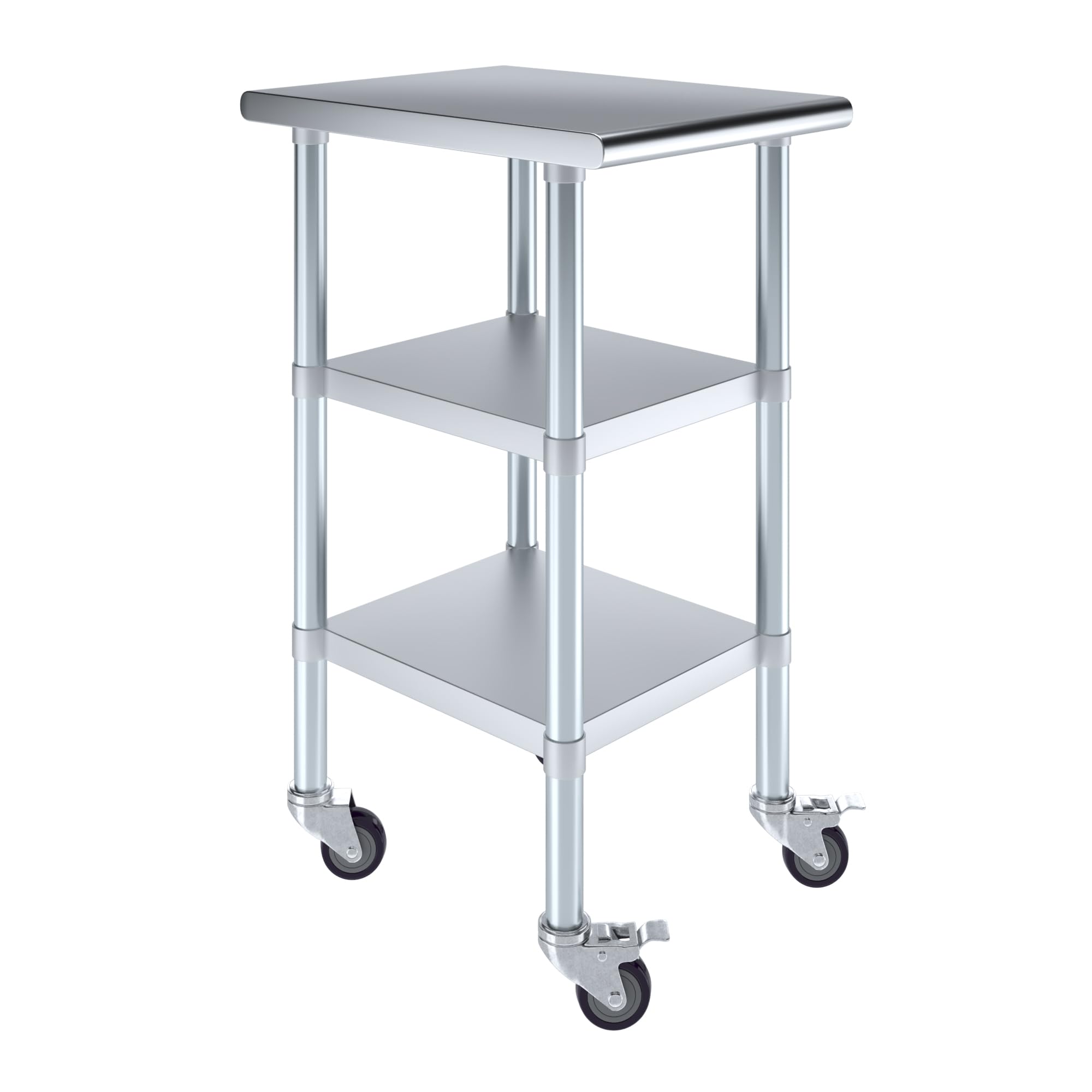 AmGood Stainless Steel Work Table with 2 Shelves & Wheels - 18