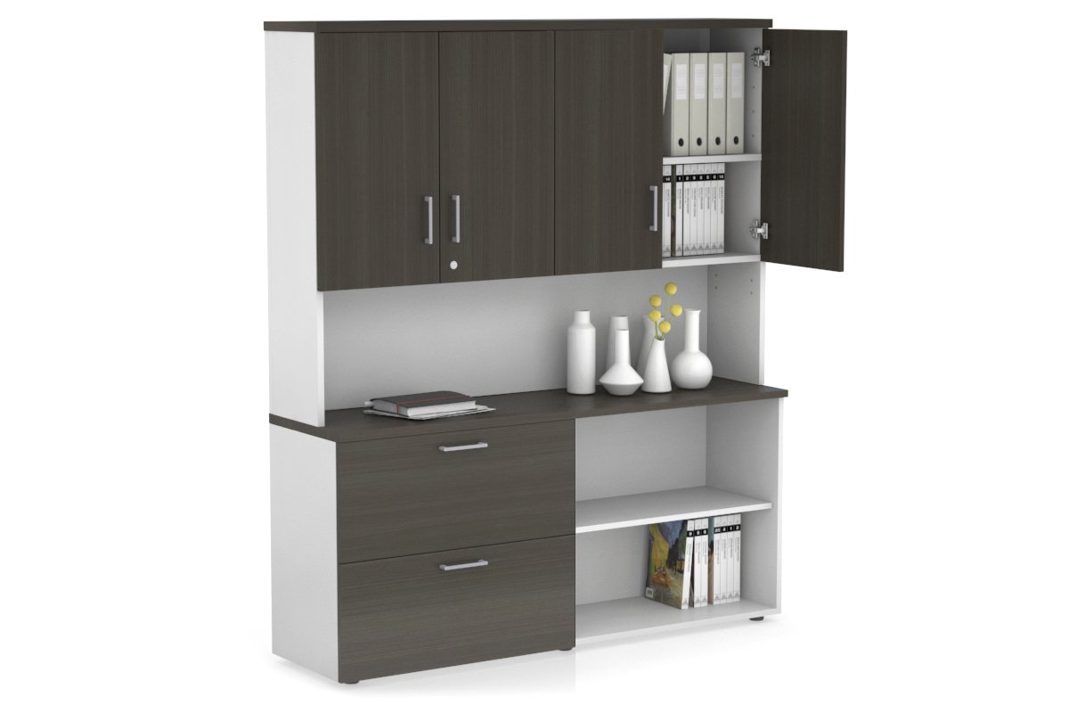 Small 2-Drawer Filing Cabinet with Open Storage Hutch and Doors - Perfect for Office Organization and Home Office Storage