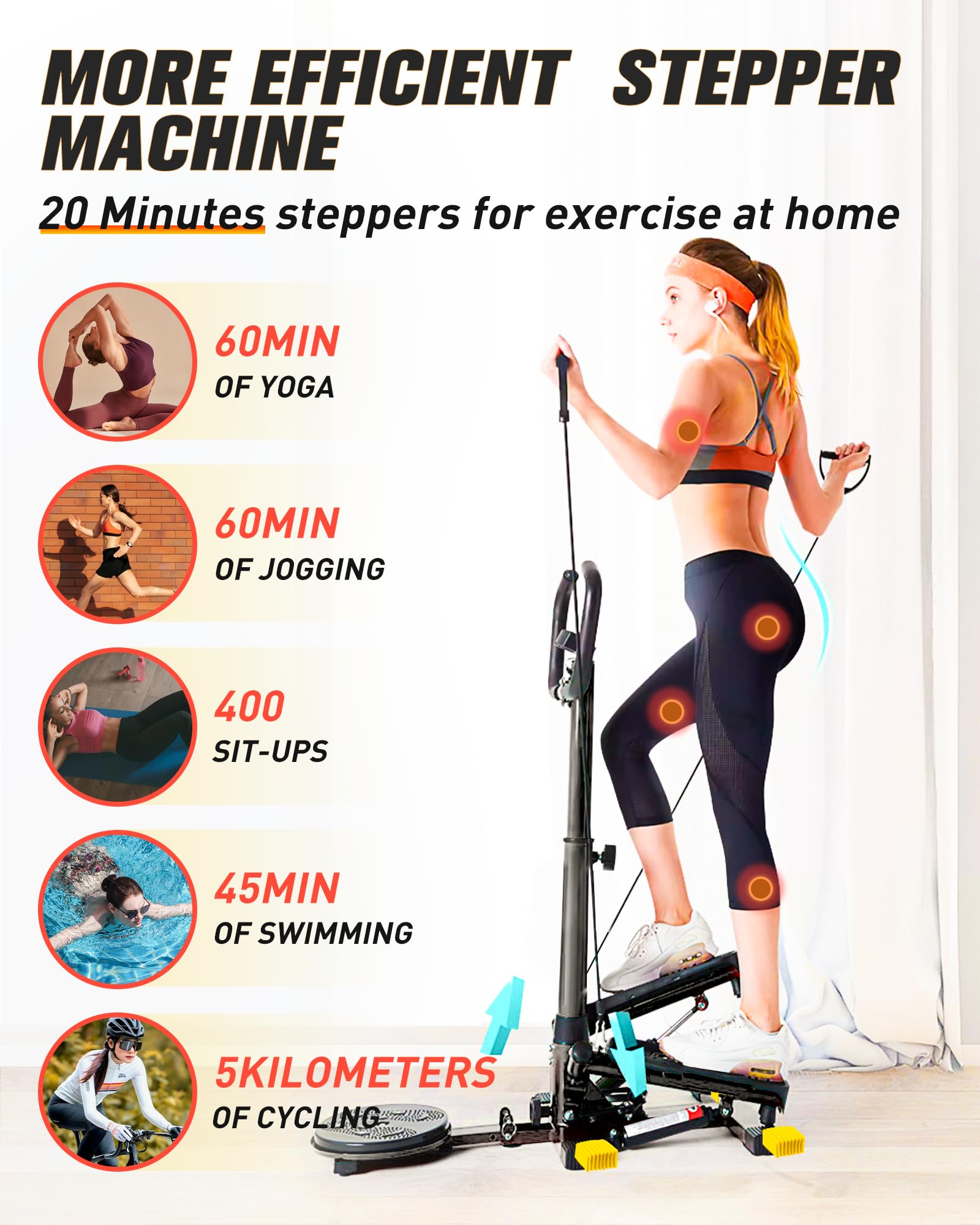 Wonderful Day Stair Stepper Machine for Home Workouts - Twist Stepper with Resistance Bands, LCD Monitor & 300 lbs Weight Capacity | Perfect for Cardio, Leg Toning & Indoor Fitness